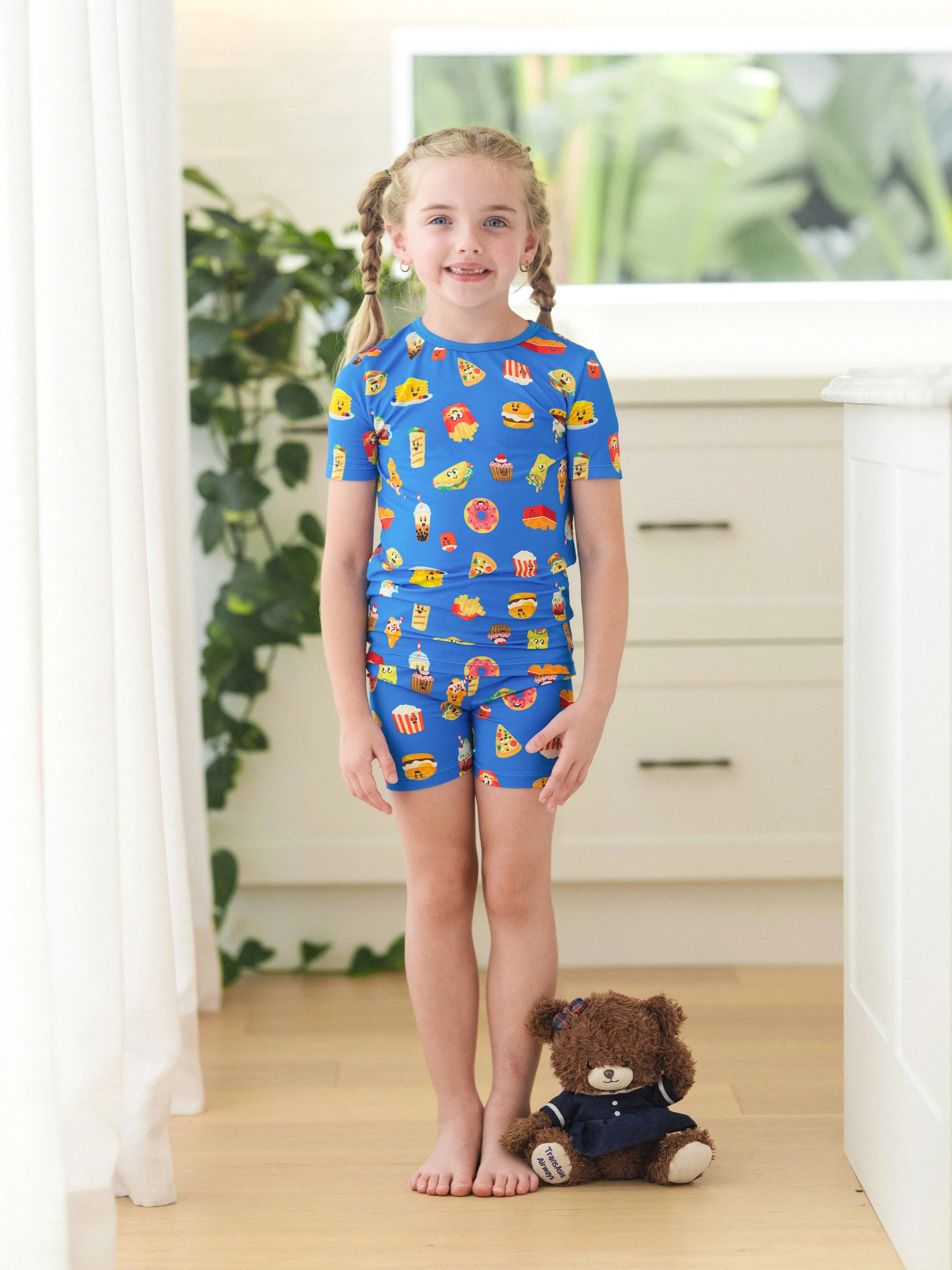 Mommy & me Bamboo Pajamas Buttery Soft Bamboo PJs for Men Women Kids Toddler, Cute Burger & Fries Print Short Sleeve Sleepwear (Snug-Fitting for Children) Royal Blue - Image 11