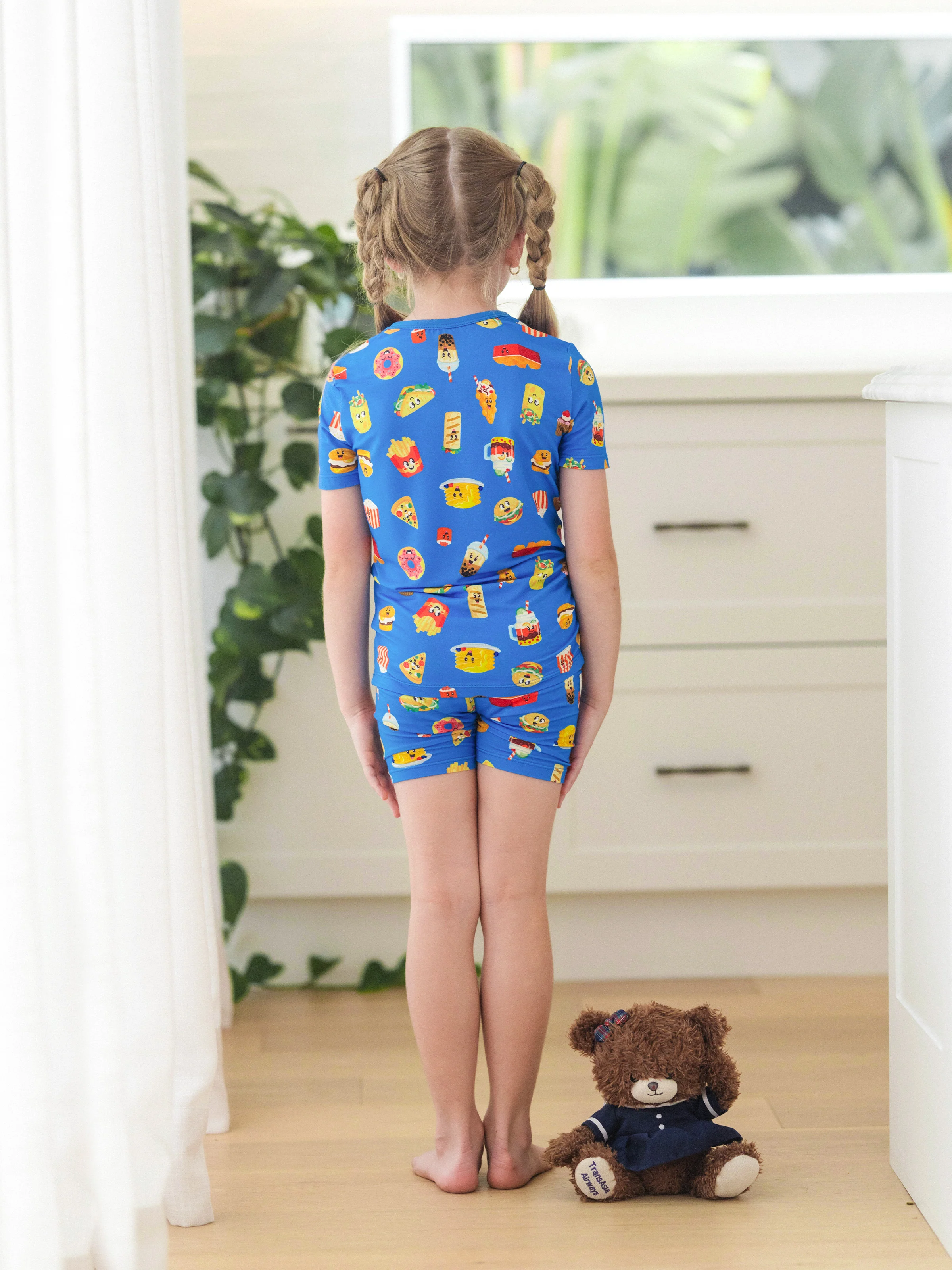 Mommy & me Bamboo Pajamas Buttery Soft Bamboo PJs for Men Women Kids Toddler, Cute Burger & Fries Print Short Sleeve Sleepwear (Snug-Fitting for Children) Royal Blue - Image 12