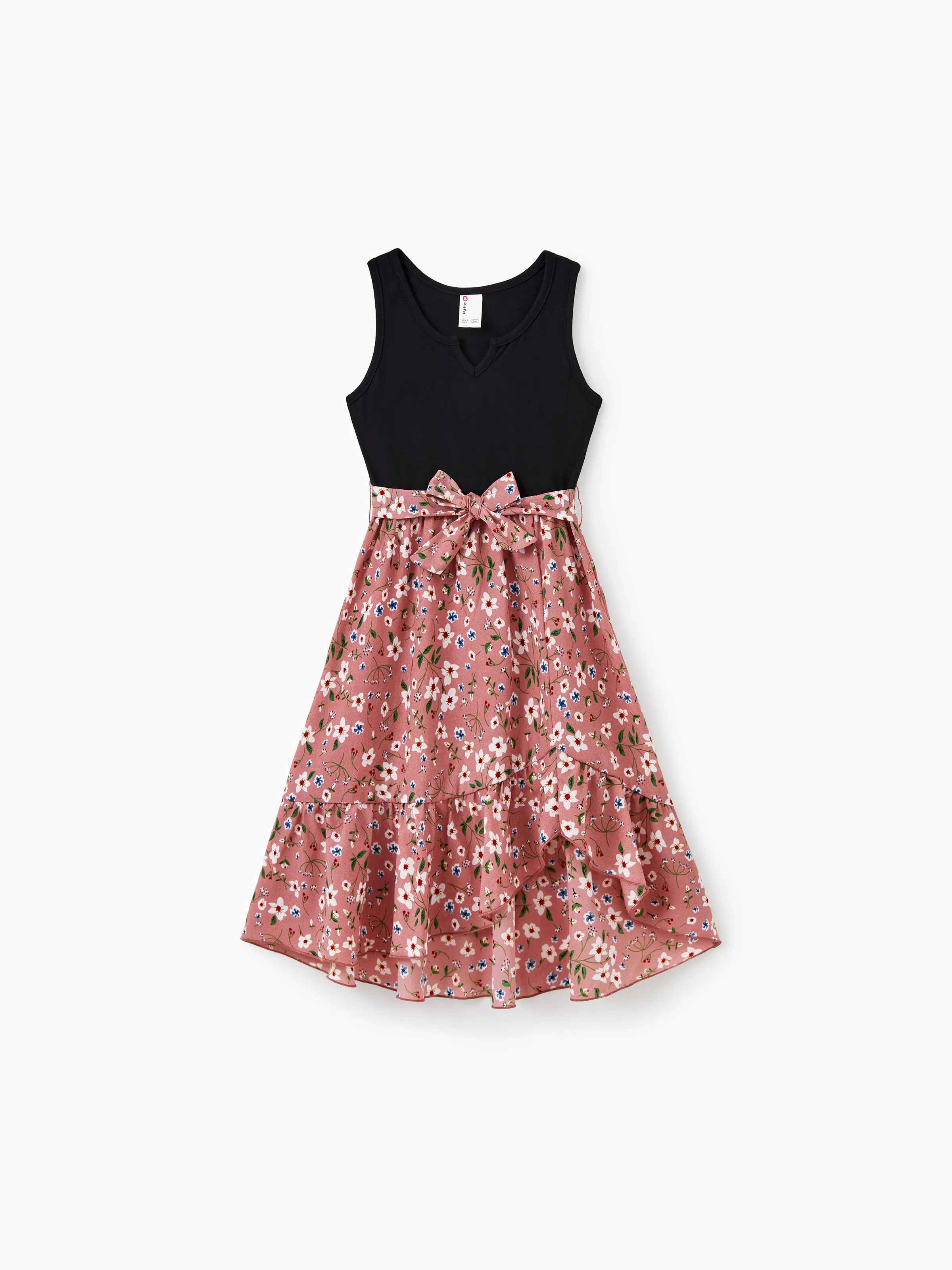 Mommy & me Cotton T-Shirt & Dress Set Daddy / Mini Print Black Tee for Dad and boy, Floral Print splicing Dress for Mom, girl and Baby, Perfect for Summer Family Outings Black - Image 9