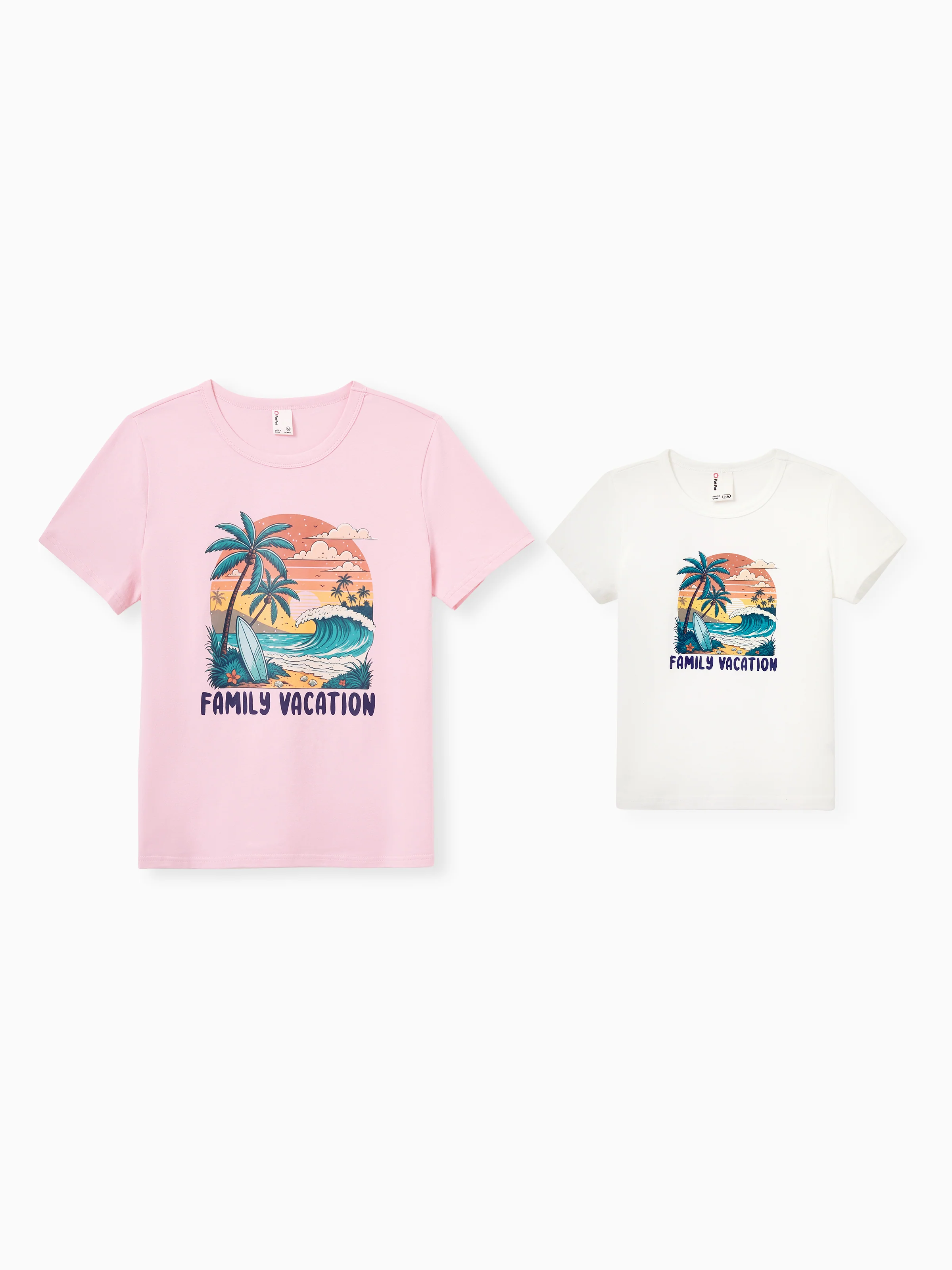 Mommy & me "Family Vacation" Graphic Cotton Tees Tropical Surf Print T-Shirt Multi-color