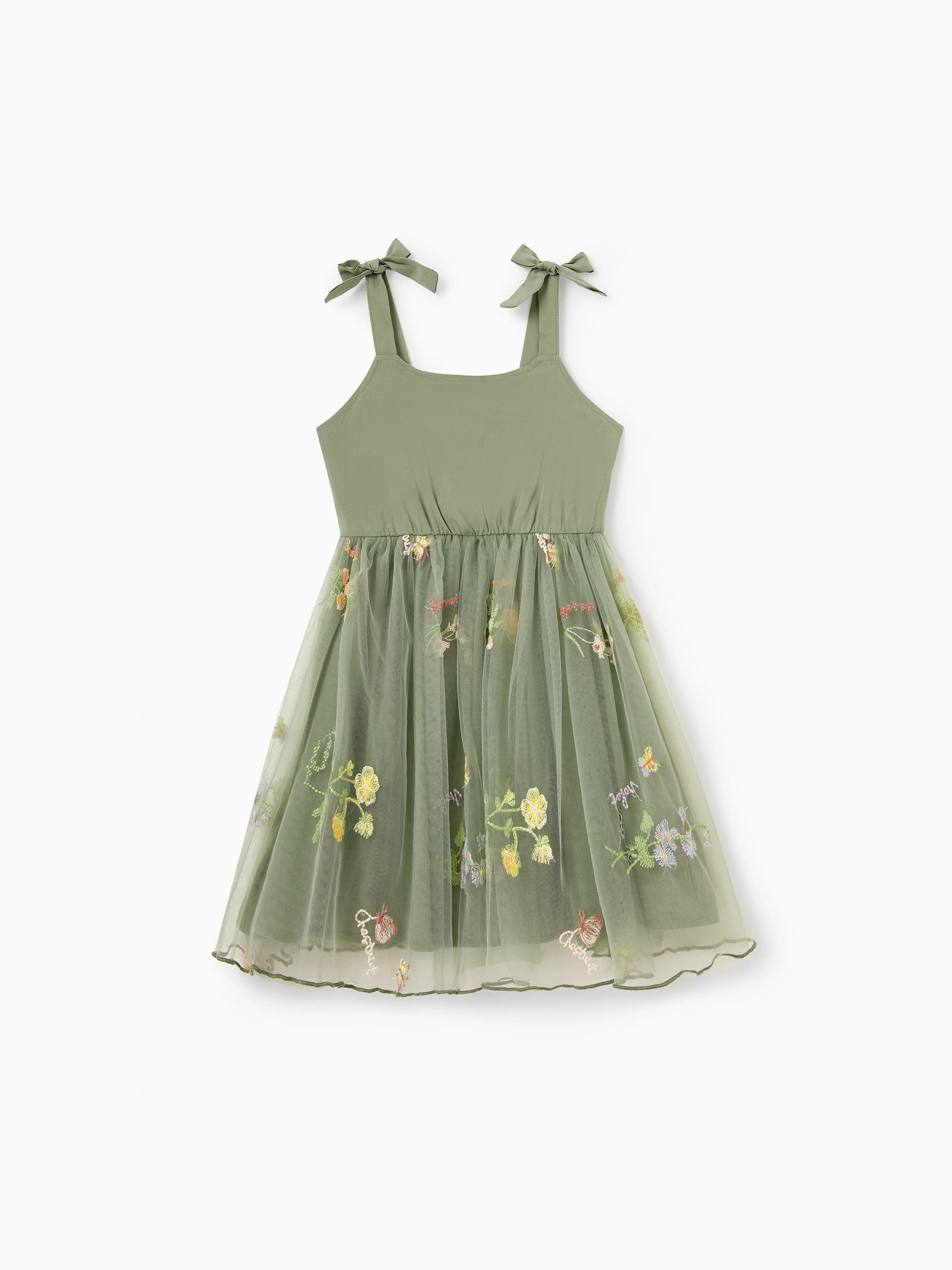 Mommy & me Polo Collar Short-sleeve Shirt or V-neck Strappy Mesh Dress Green - Image 14