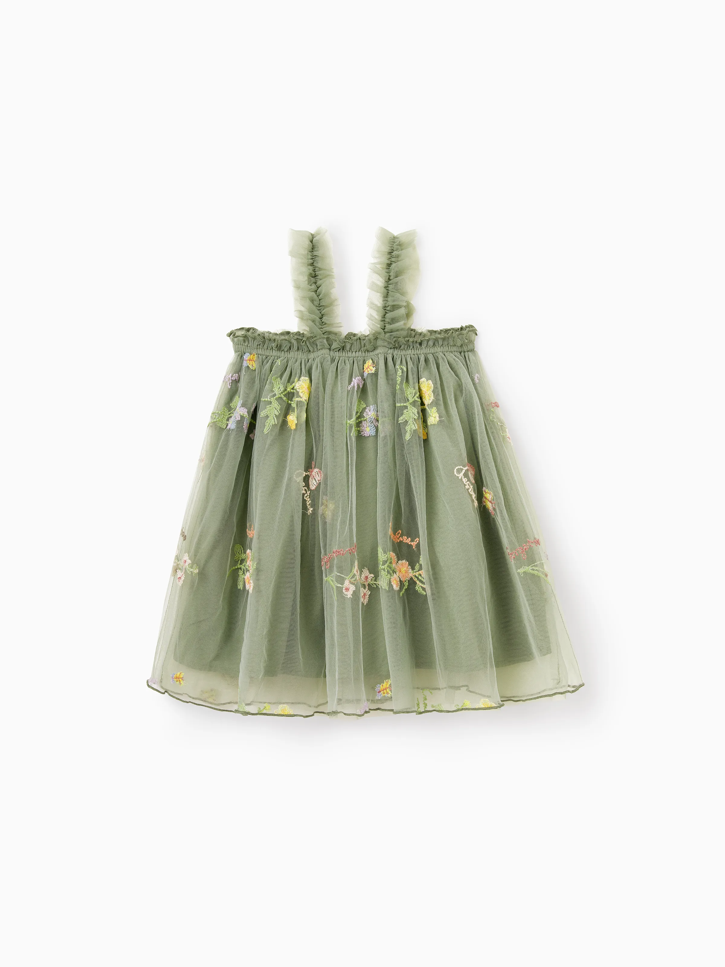 Mommy & me Polo Collar Short-sleeve Shirt or V-neck Strappy Mesh Dress Green - Image 20