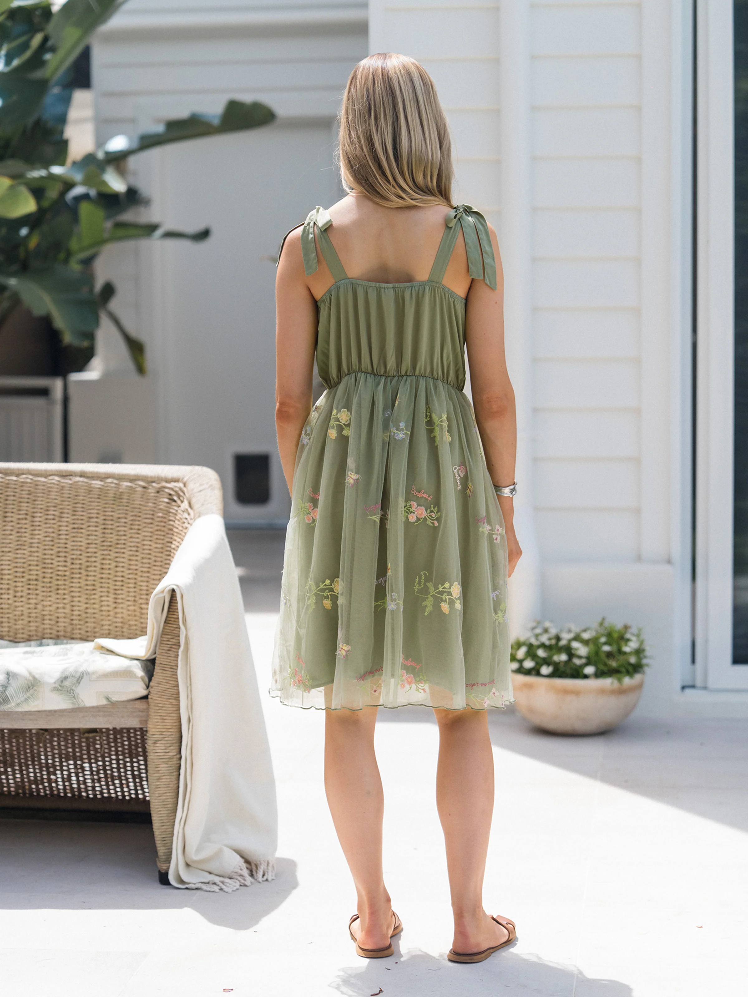 Mommy & me Polo Collar Short-sleeve Shirt or V-neck Strappy Mesh Dress Green - Image 6