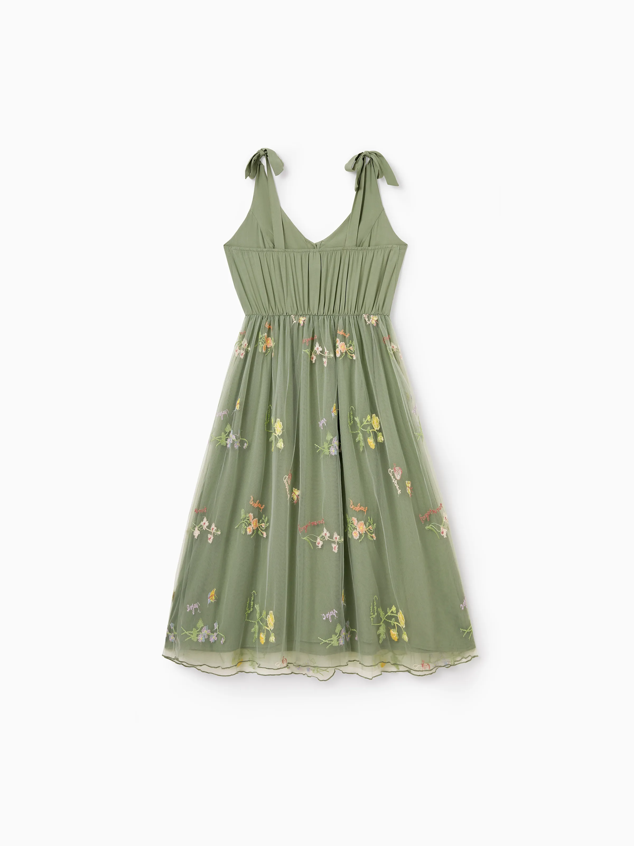 Mommy & me Polo Collar Short-sleeve Shirt or V-neck Strappy Mesh Dress Green - Image 8