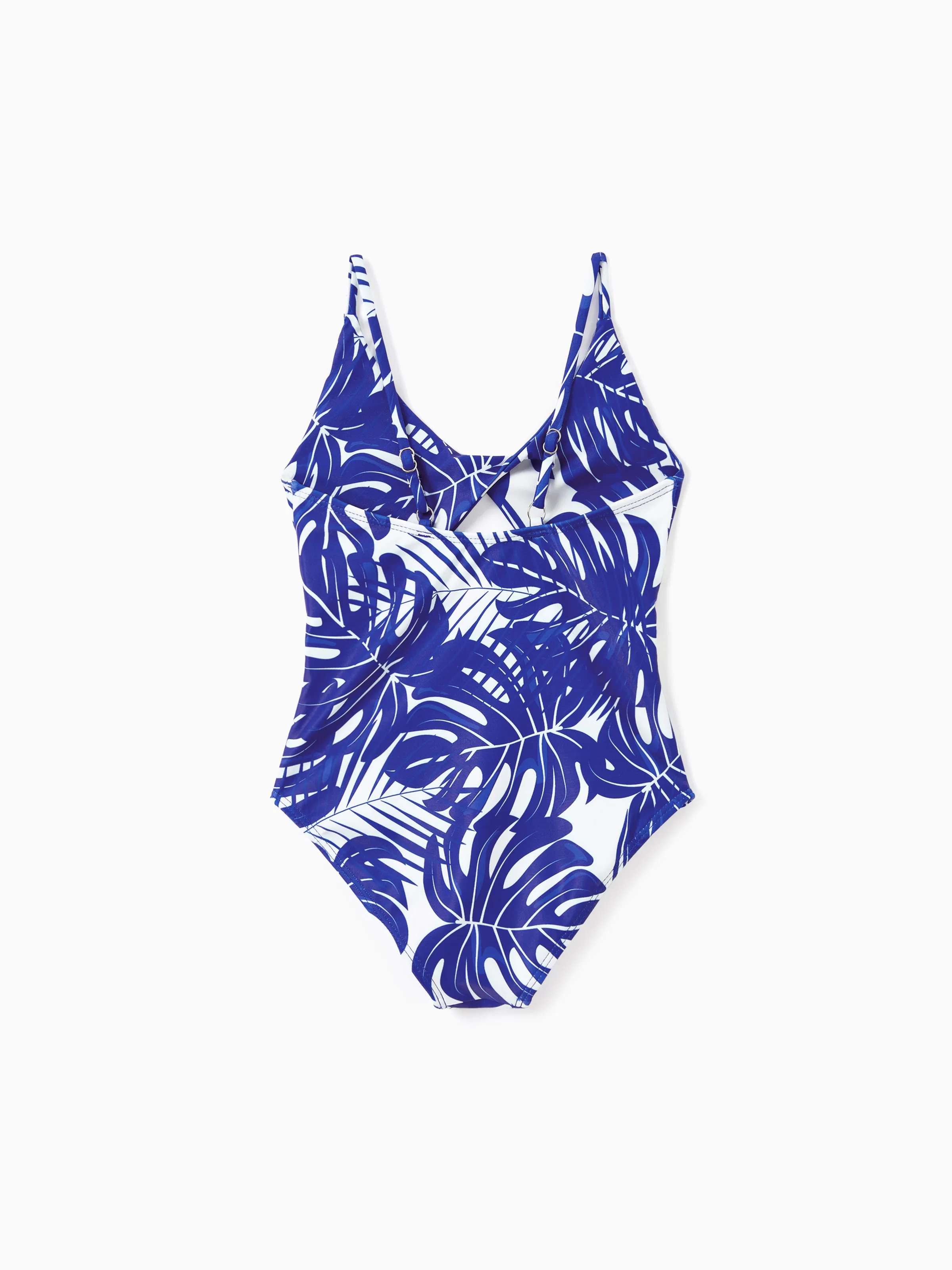 Mommy & me Tropical Leaf Print Hollow-out Crisscross Straps One-piece Swimsuit Blue - Image 7