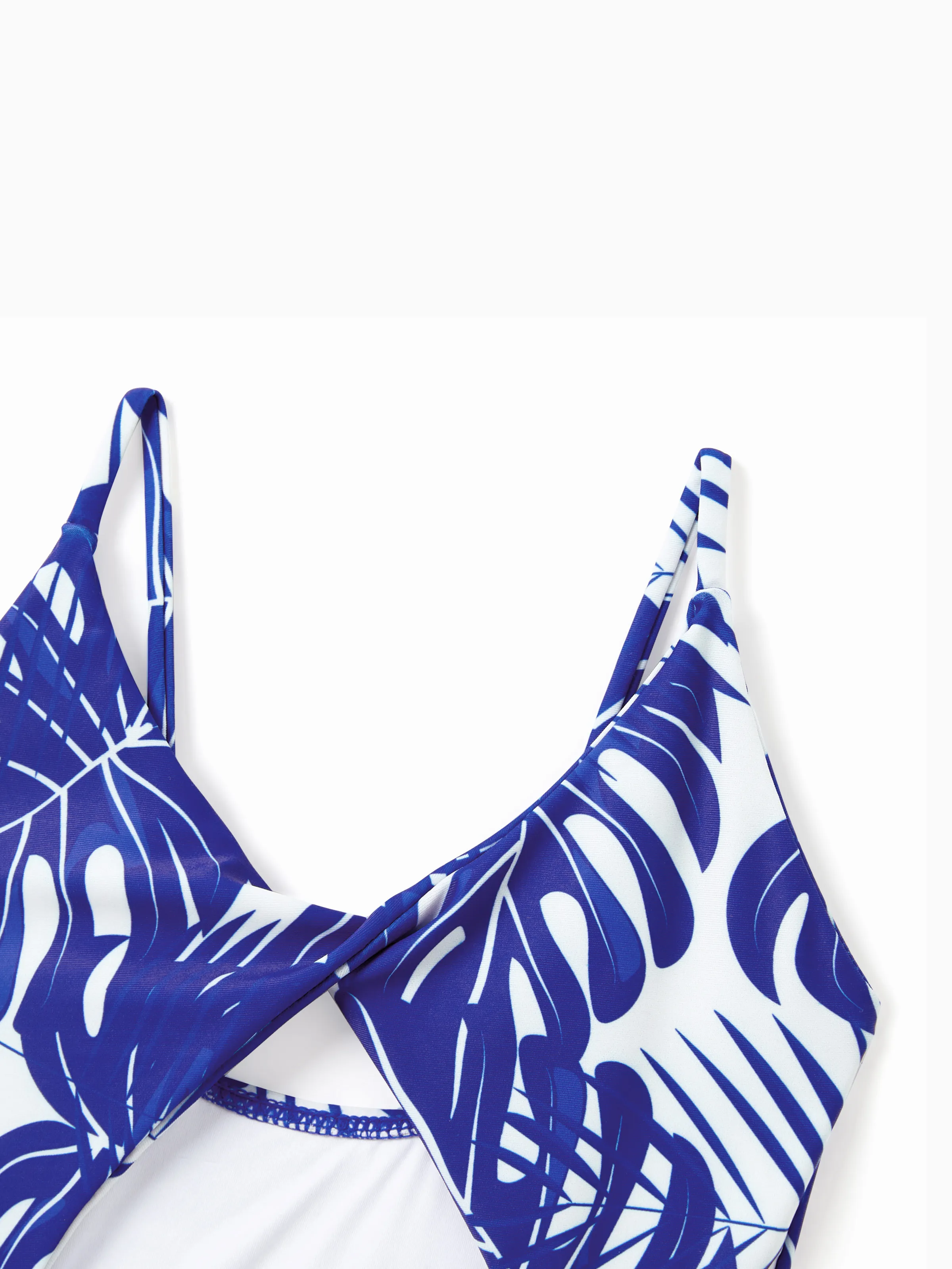 Mommy & me Tropical Leaf Print Hollow-out Crisscross Straps One-piece Swimsuit Blue - Image 8