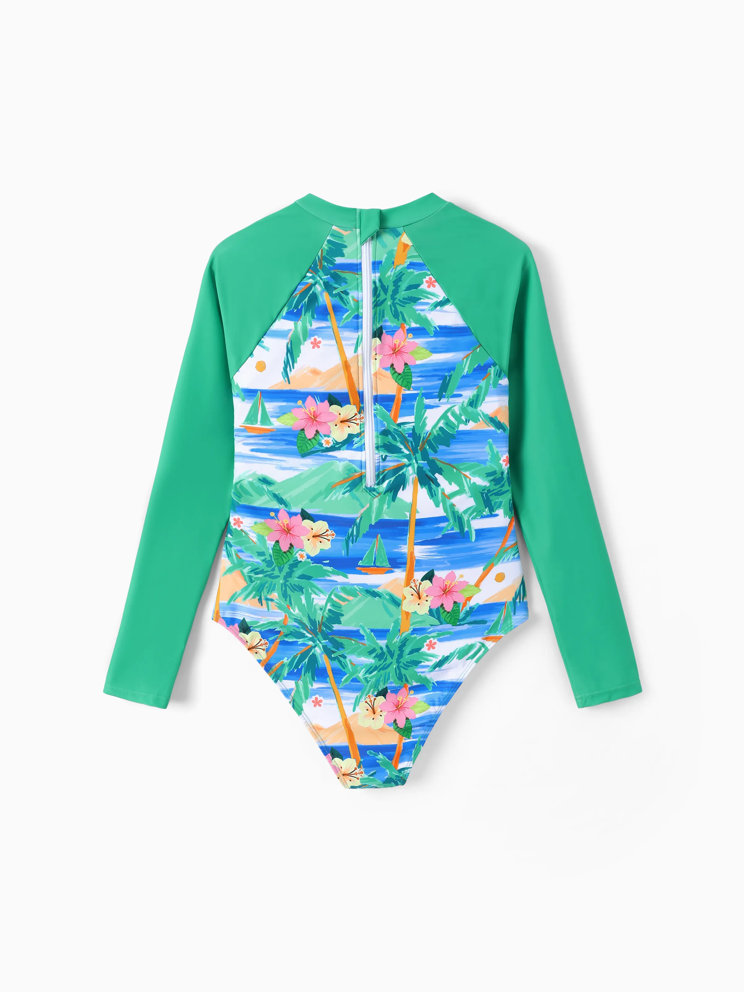 Mommy & me Tropical Palm Print Swim Trunks or Long Sleeve Rash Guard Swimsuit Turquoise - Image 3