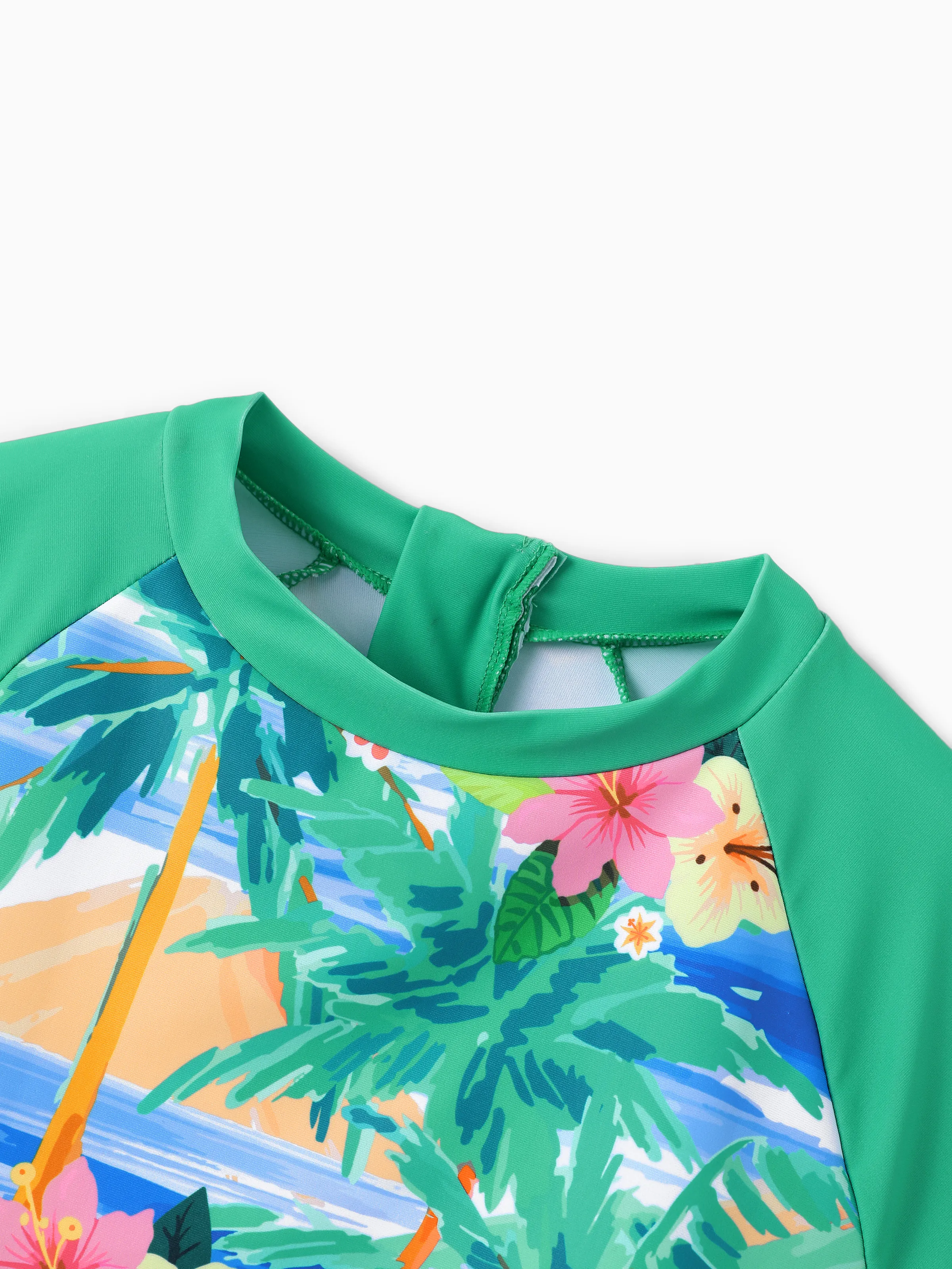 Mommy & me Tropical Palm Print Swim Trunks or Long Sleeve Rash Guard Swimsuit Turquoise - Image 4