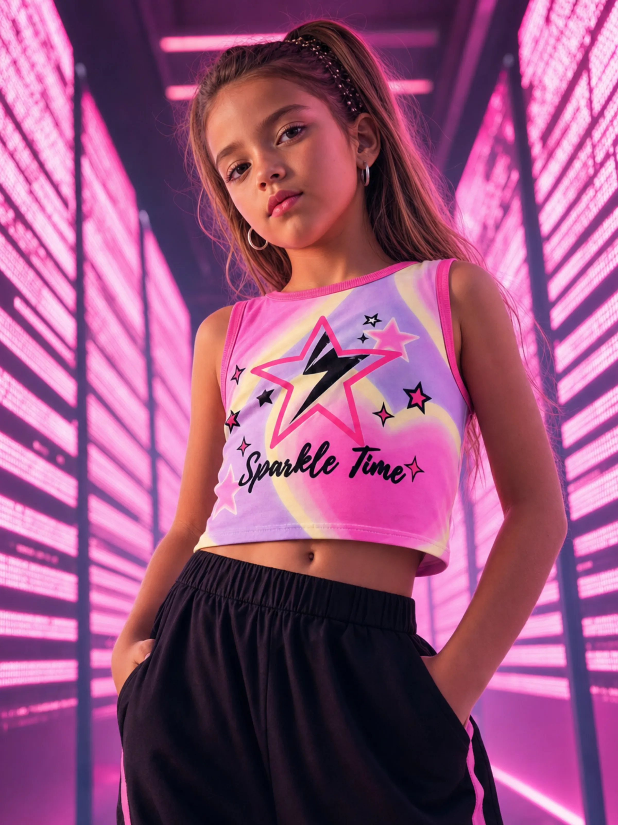 NEON Pop Toddler/Kid Girl Cargo Pants Set Hot Pink - Image 15