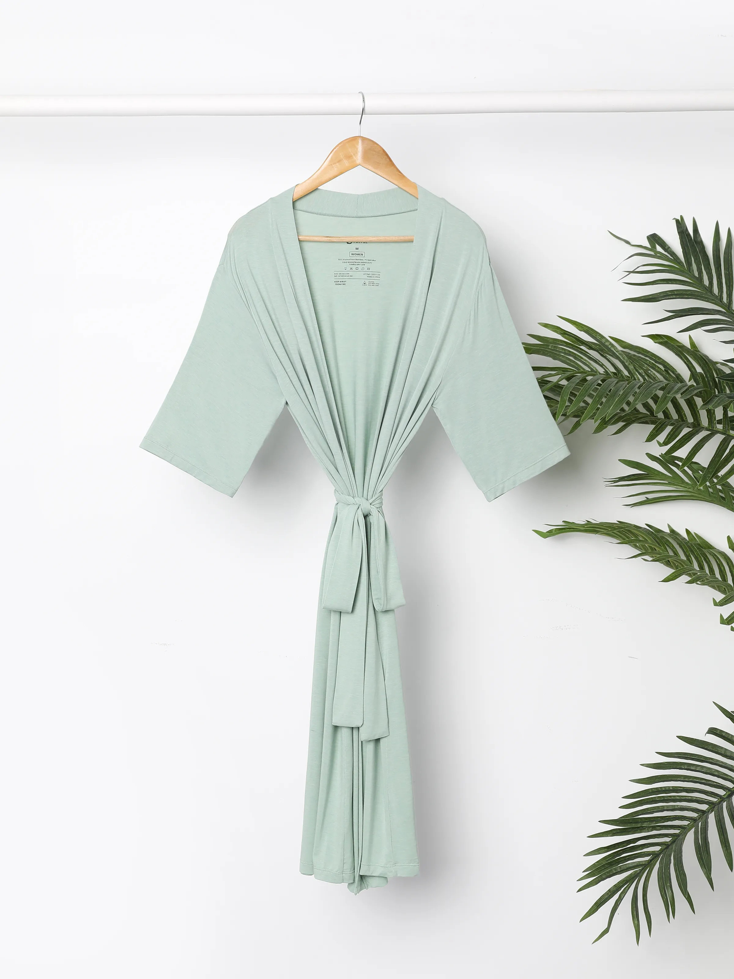 Newborn Bamboo Set for Mom & Baby Ultra Soft Bamboo Robe for Mom, Swaddle Blanket with Hat, Breathable & Gentle for Newborn Care Mint Green - Image 3