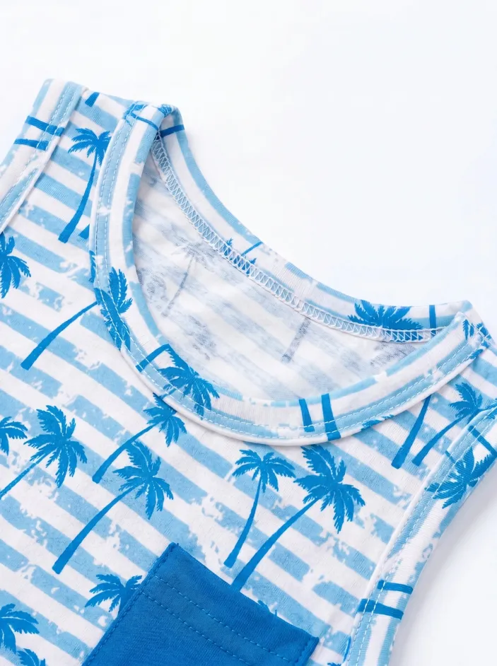 Ocean Vibes Baby Boy Palm Tree Shorts Set Blue - Image 4