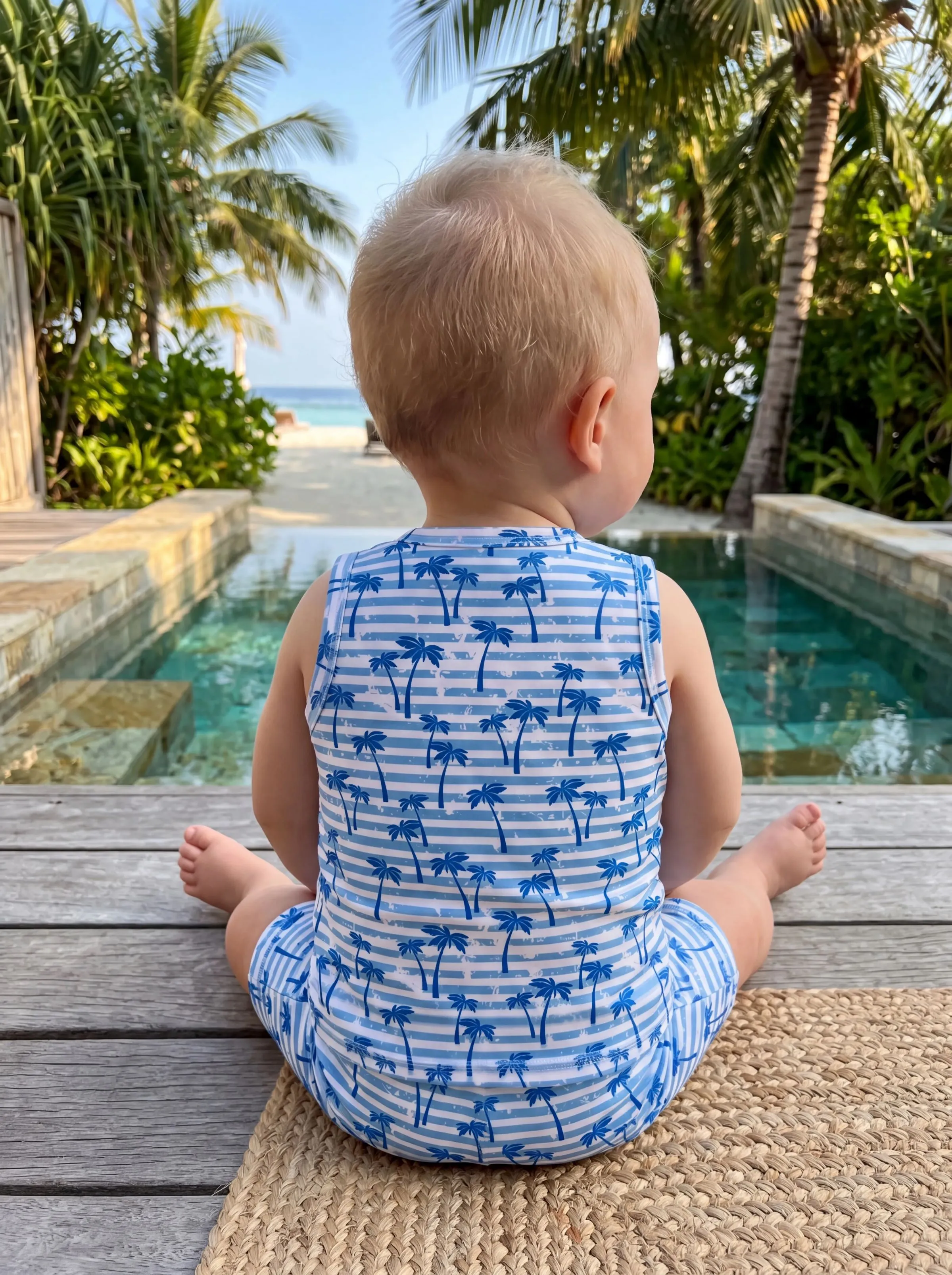 Ocean Vibes Baby Boy Palm Tree Shorts Set Blue - Image 7