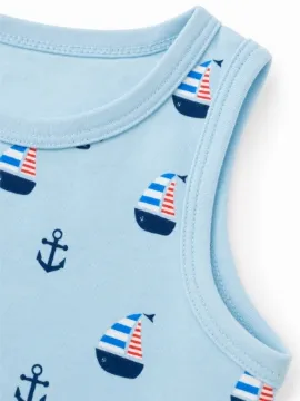 Ocean Vibes Baby Boy Sailboat Print Shorts Set Dark Blue - Image 4