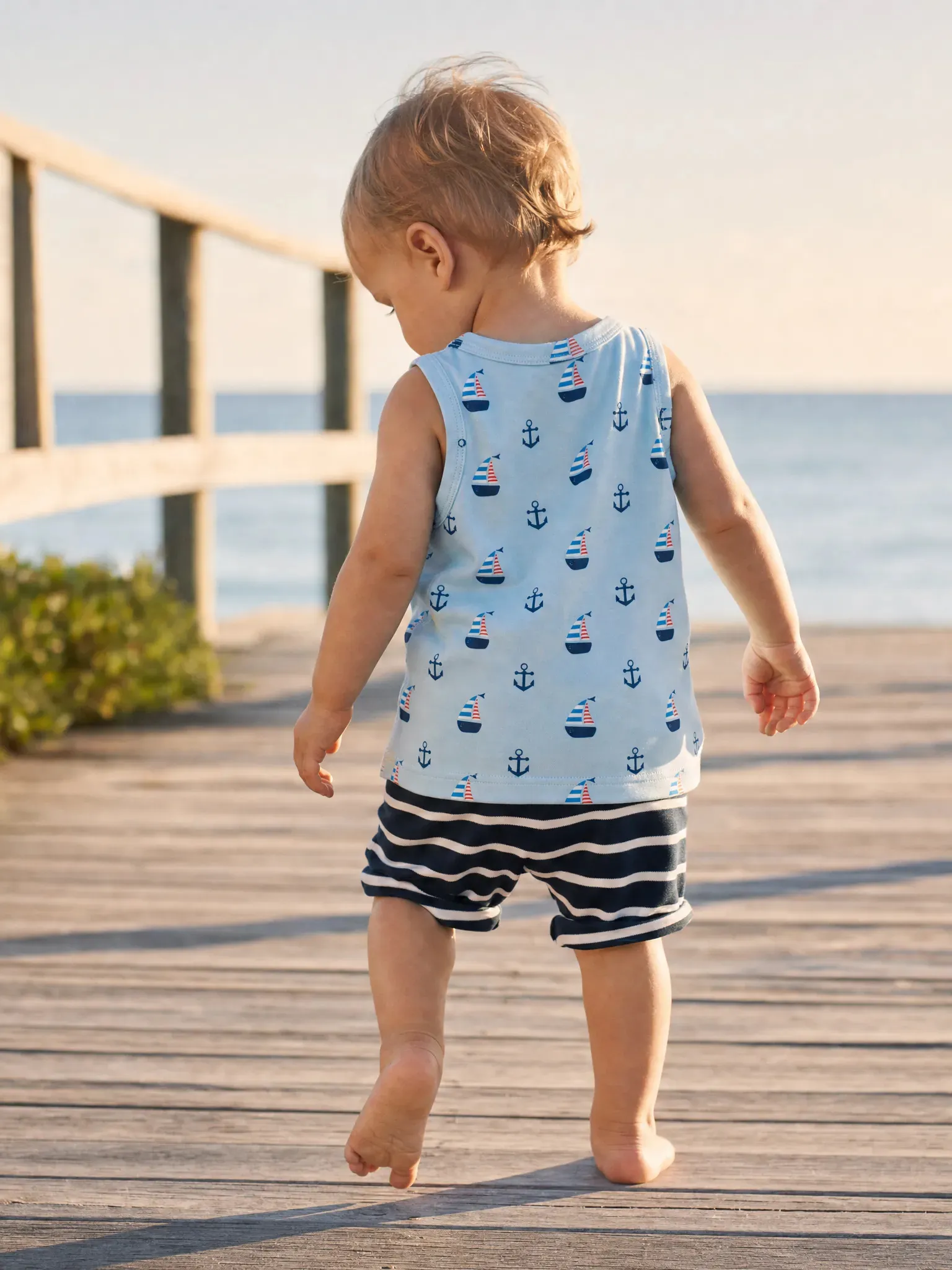 Ocean Vibes Baby Boy Sailboat Print Shorts Set Dark Blue - Image 8
