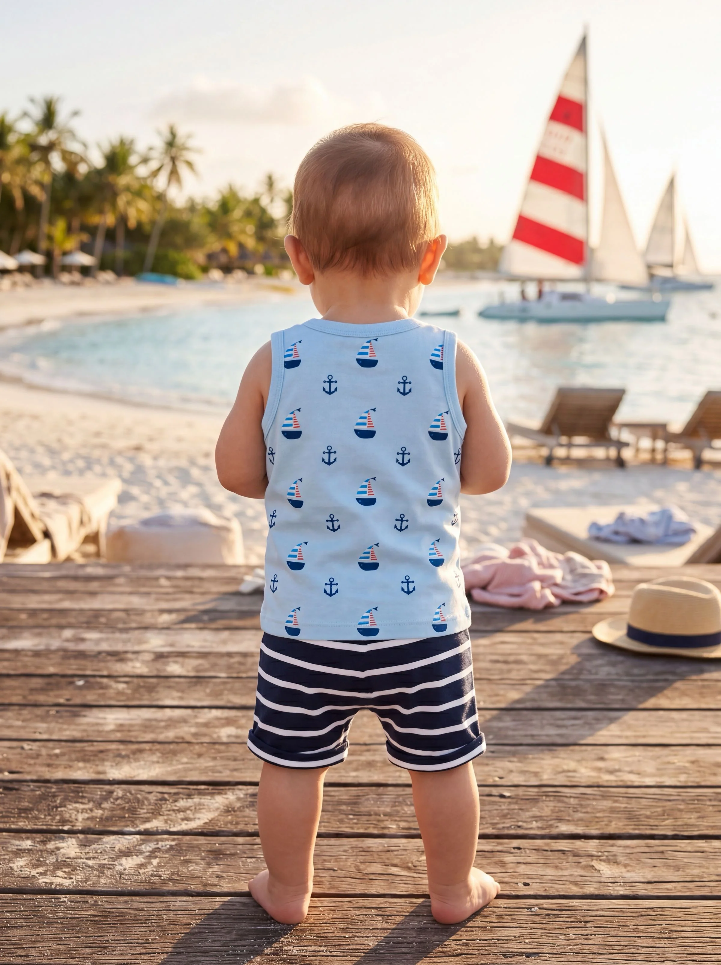 Ocean Vibes Baby Boy Sailboat Print Shorts Set Dark Blue - Image 9