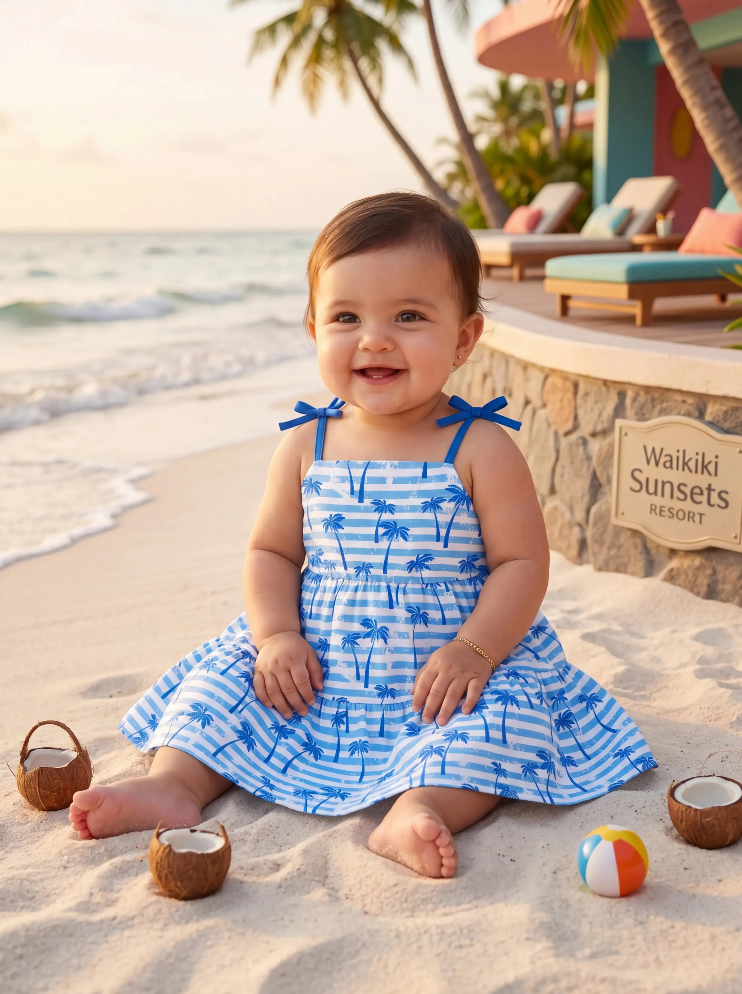 Ocean Vibes Baby Girl Palm Tree Dress Blue - Image 2