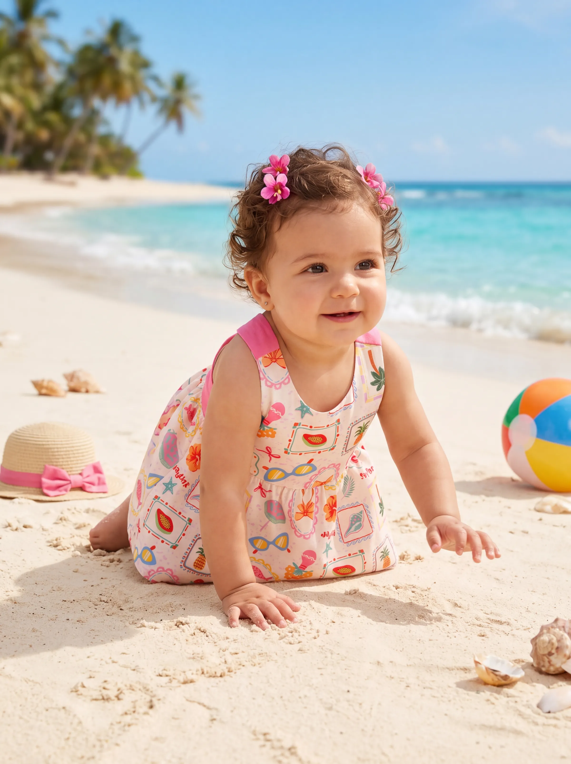 Ocean Vibes Baby Girl Tropical Dress Pink - Image 2