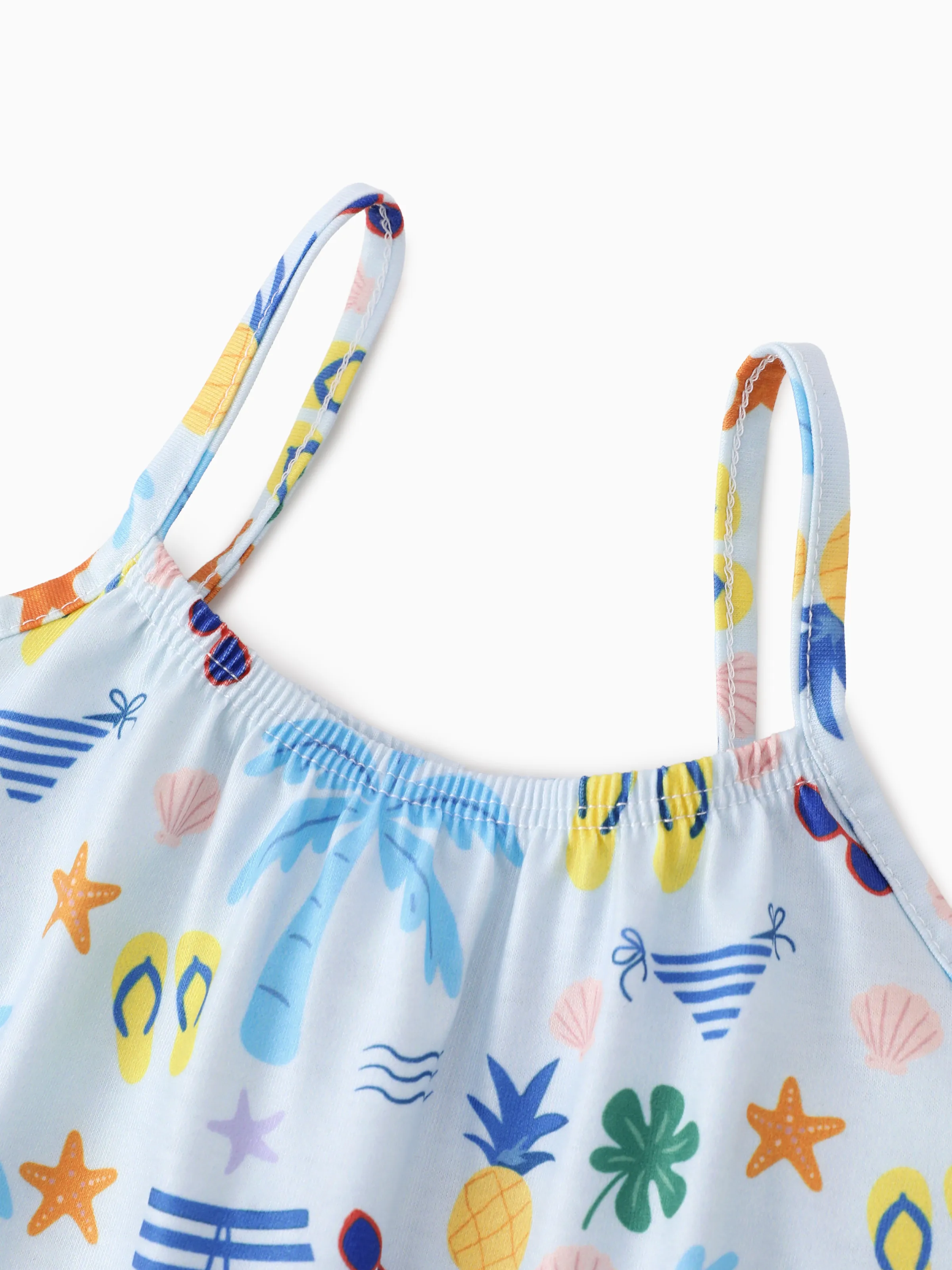 Ocean Vibes Baby Girl Tropical Sleeveless Romper Blue - Image 4
