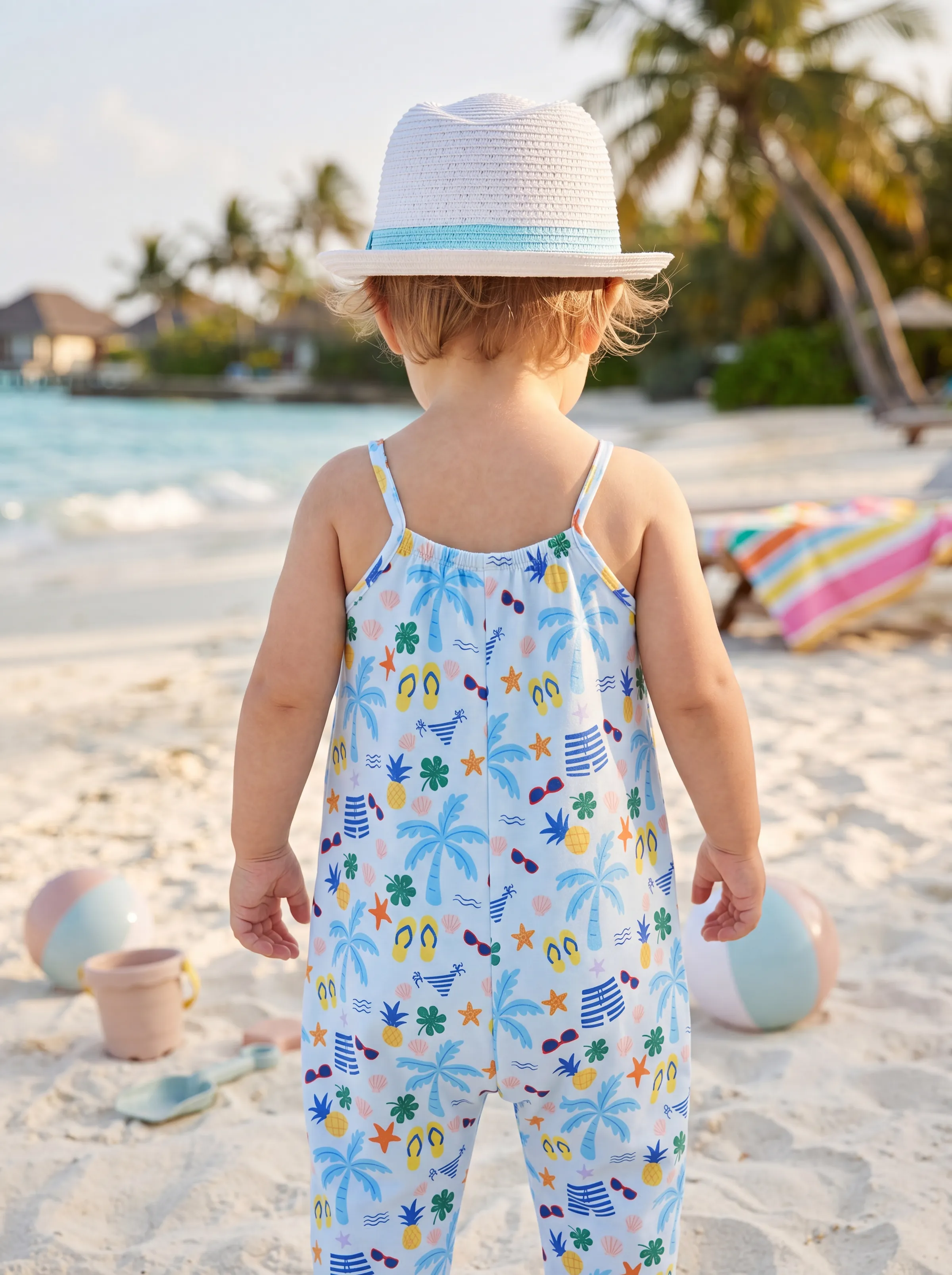 Ocean Vibes Baby Girl Tropical Sleeveless Romper Blue - Image 9
