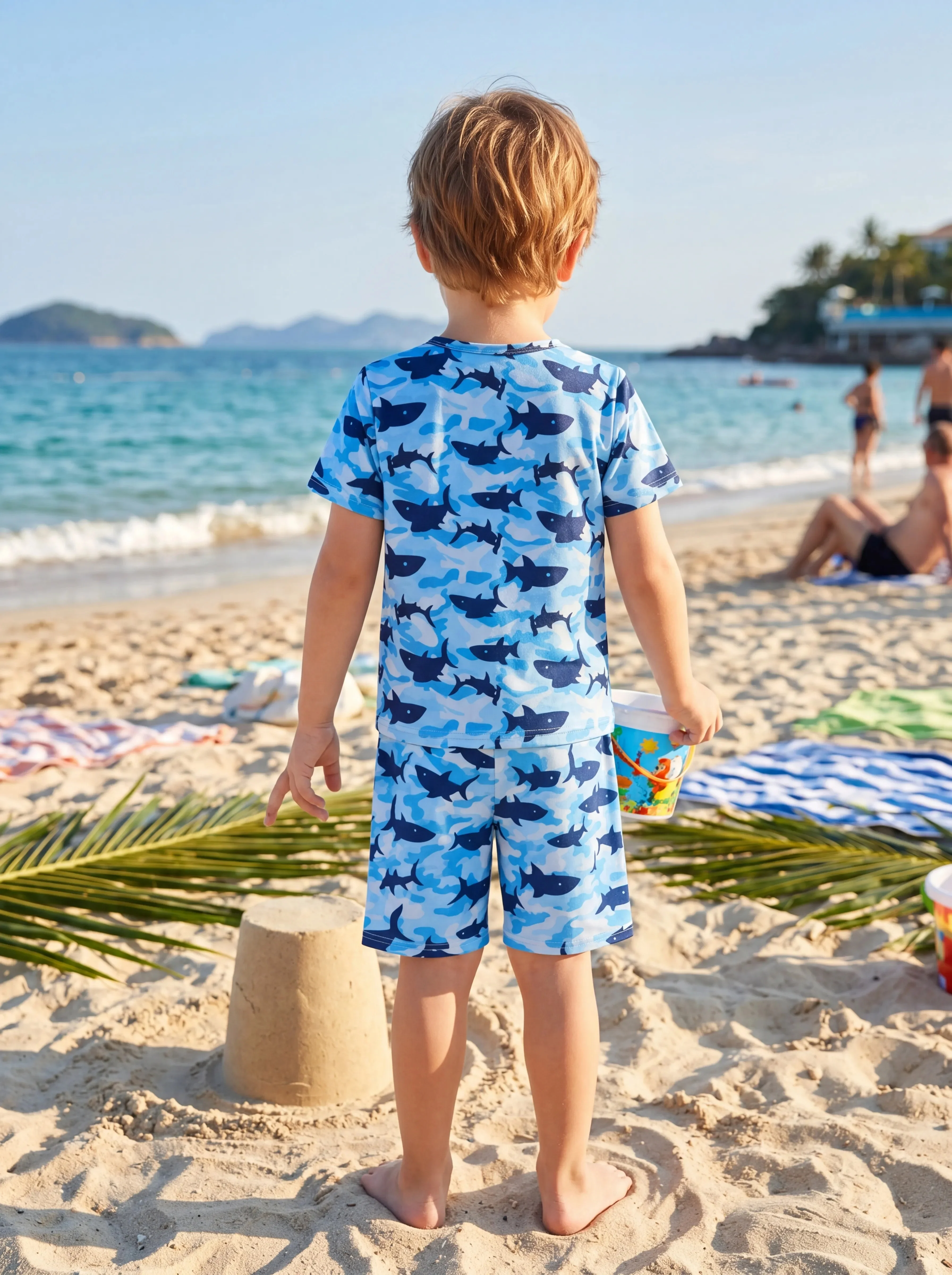 Ocean Vibes Toddler Boy Shark Top & Shorts Set Blue - Image 3