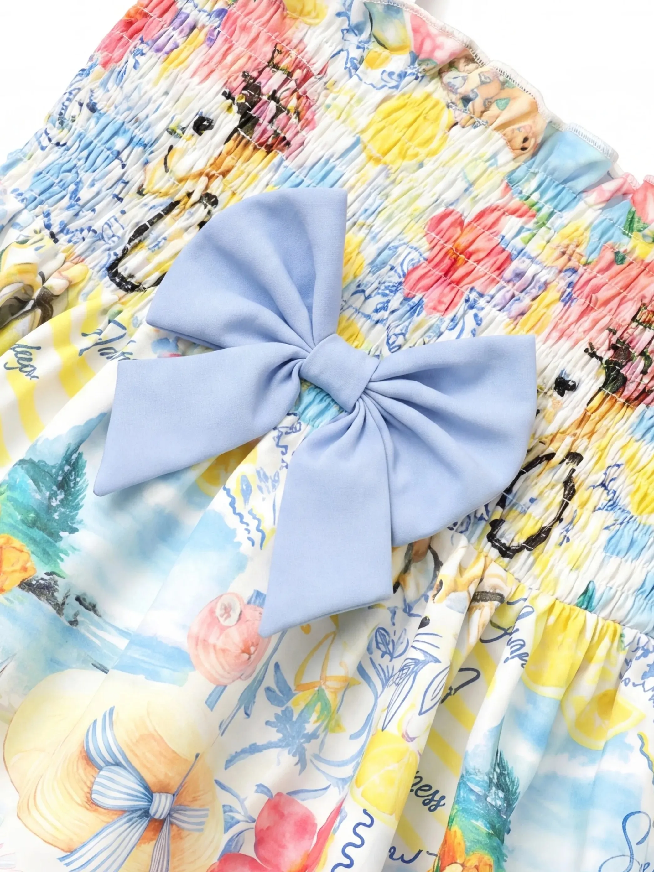 Ocean Vibes Toddler Girl Bow Ruffle Top & Shorts Set Blue - Image 3