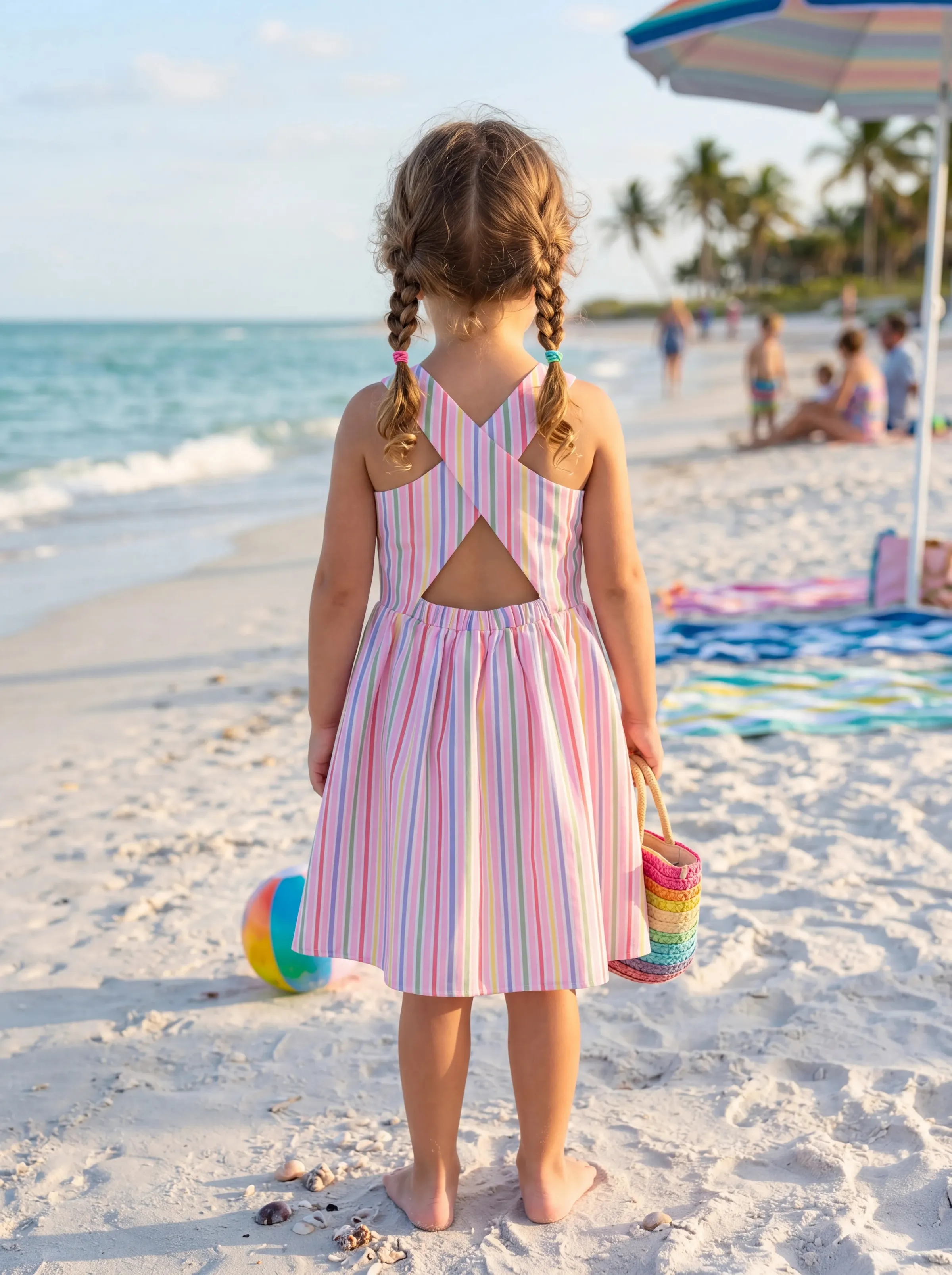 Ocean Vibes Toddler Girl Crossback Dress Pink - Image 6