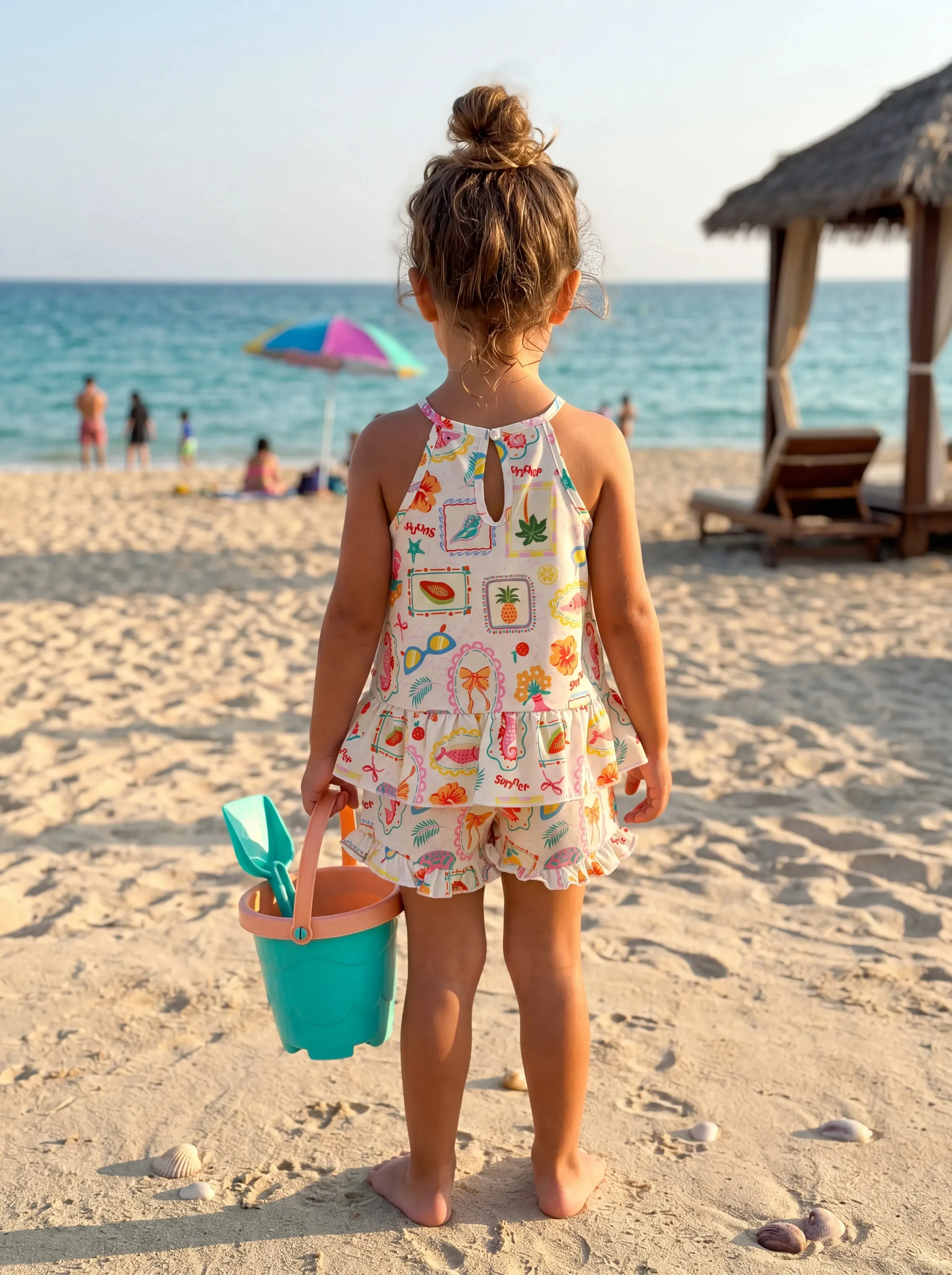 Ocean Vibes Toddler Girl Tropical Ruffle Top & Shorts Set Light Pink - Image 8