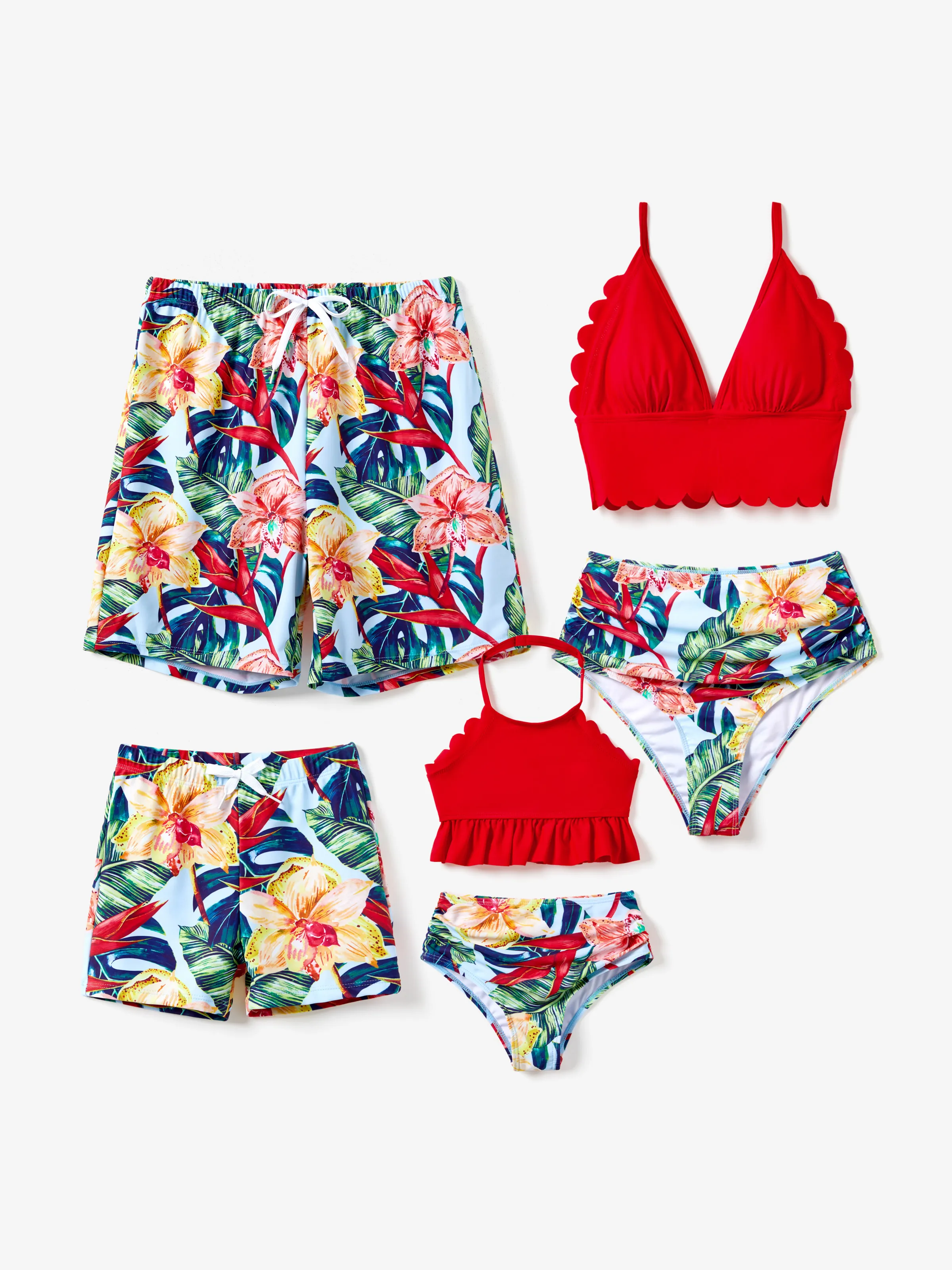 Toddler Boy Floral Drawstring Swim Trunks Red - Image 2