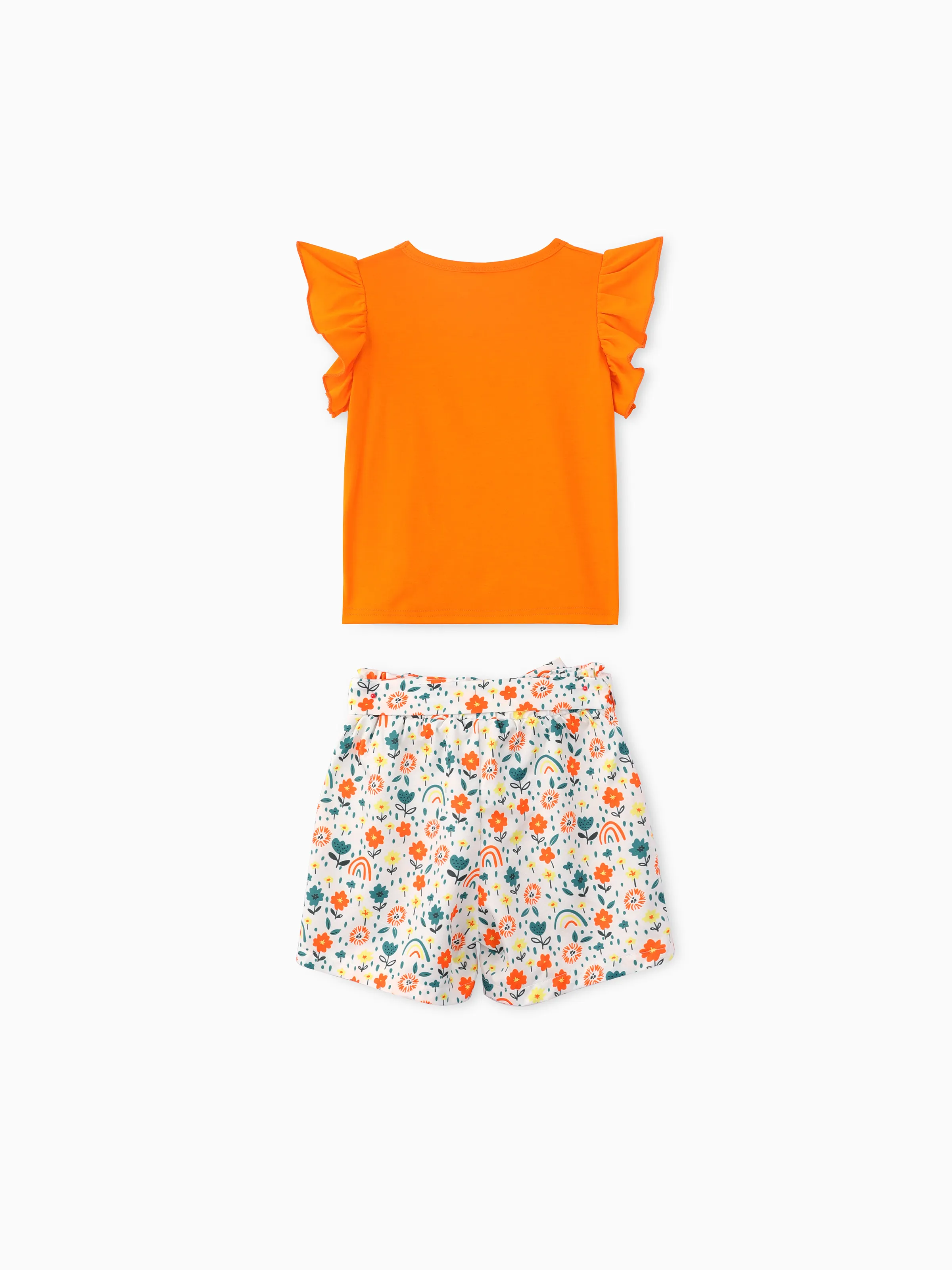 Toddler Girl 2PCS Childlike Giraffe Flutter Sleeve Top and Shorts Set Incarnadinepink - Image 4