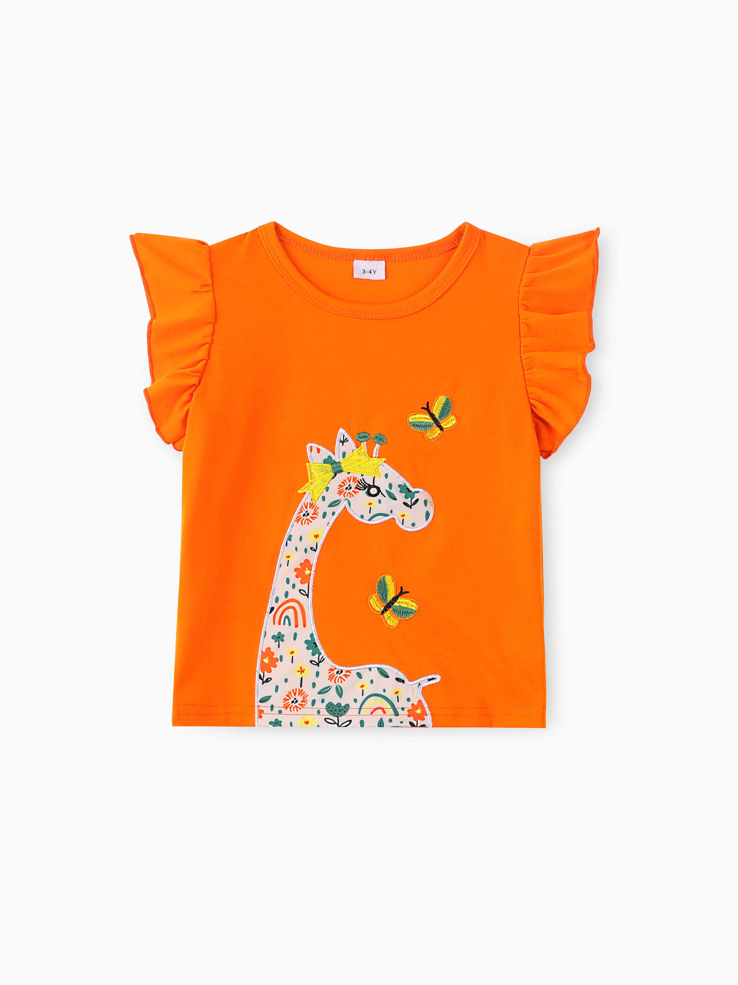 Toddler Girl 2PCS Childlike Giraffe Flutter Sleeve Top and Shorts Set Incarnadinepink - Image 5