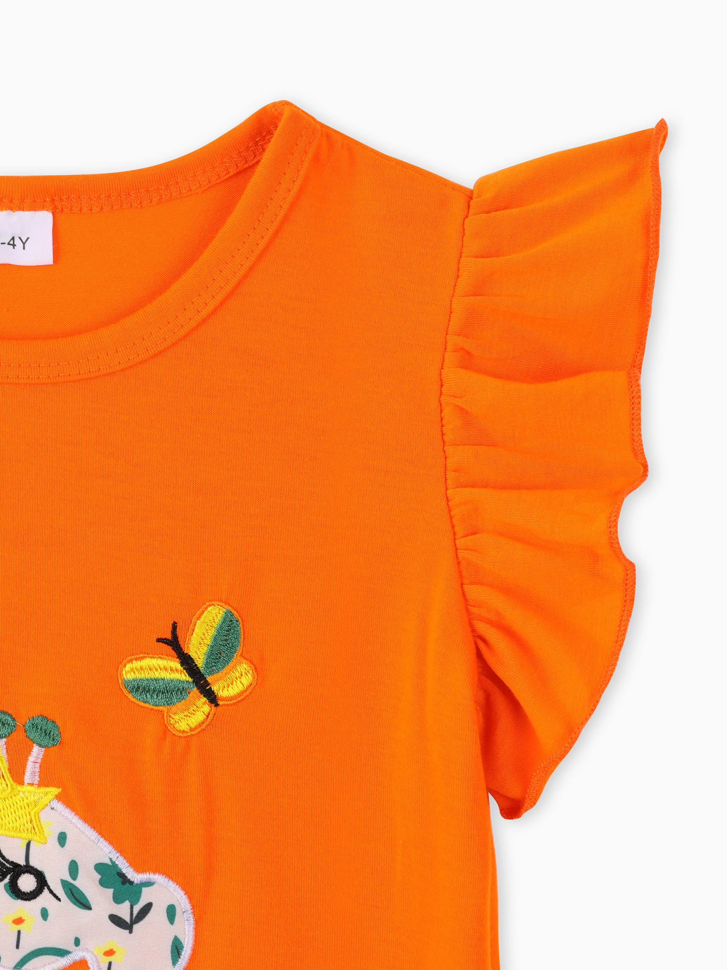 Toddler Girl 2PCS Childlike Giraffe Flutter Sleeve Top and Shorts Set Incarnadinepink - Image 8