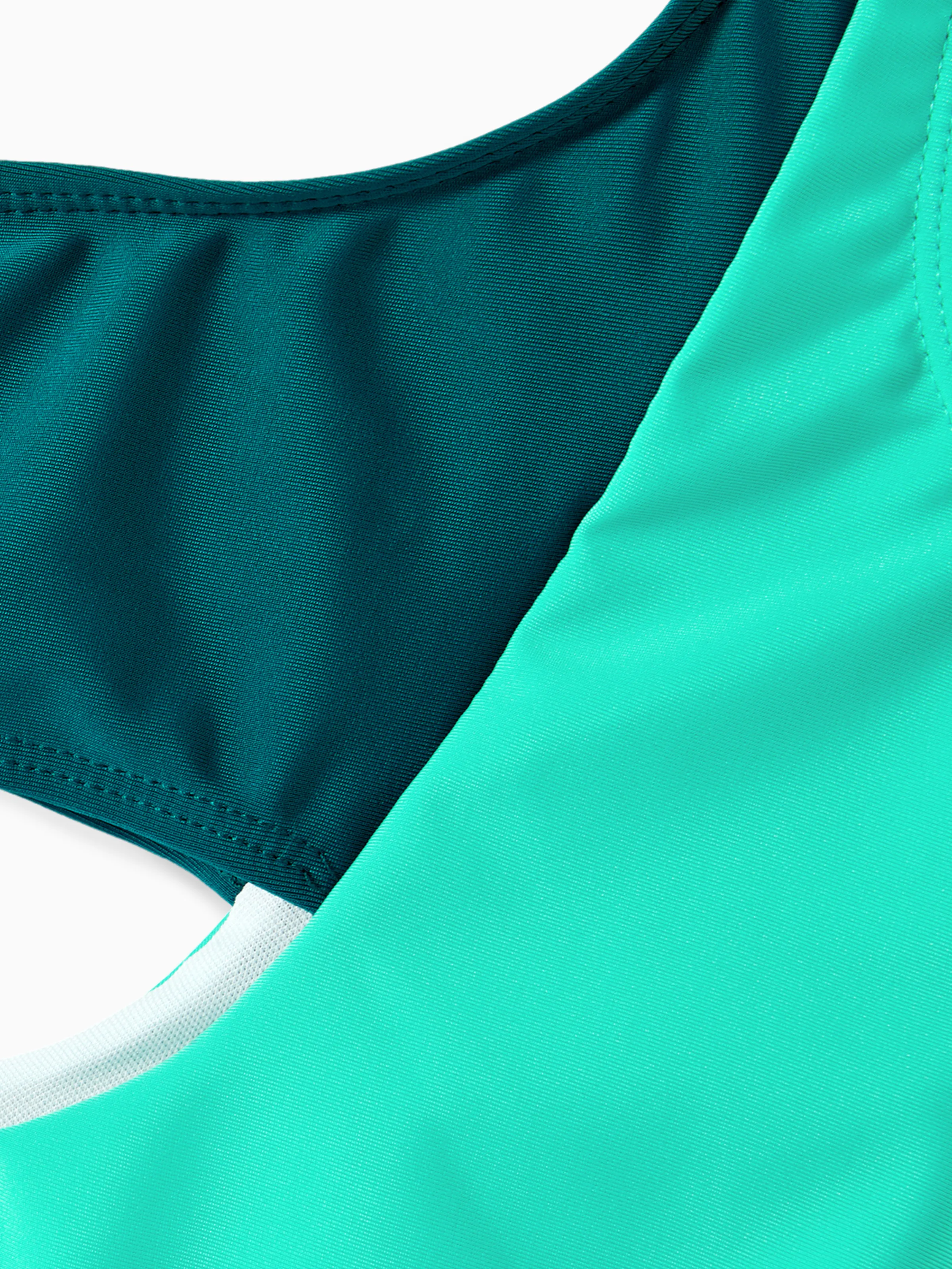 Toddler Girl Colorblock One Shoulder Cut Out One-piece Swimsuit Deep Turquoise - Image 5