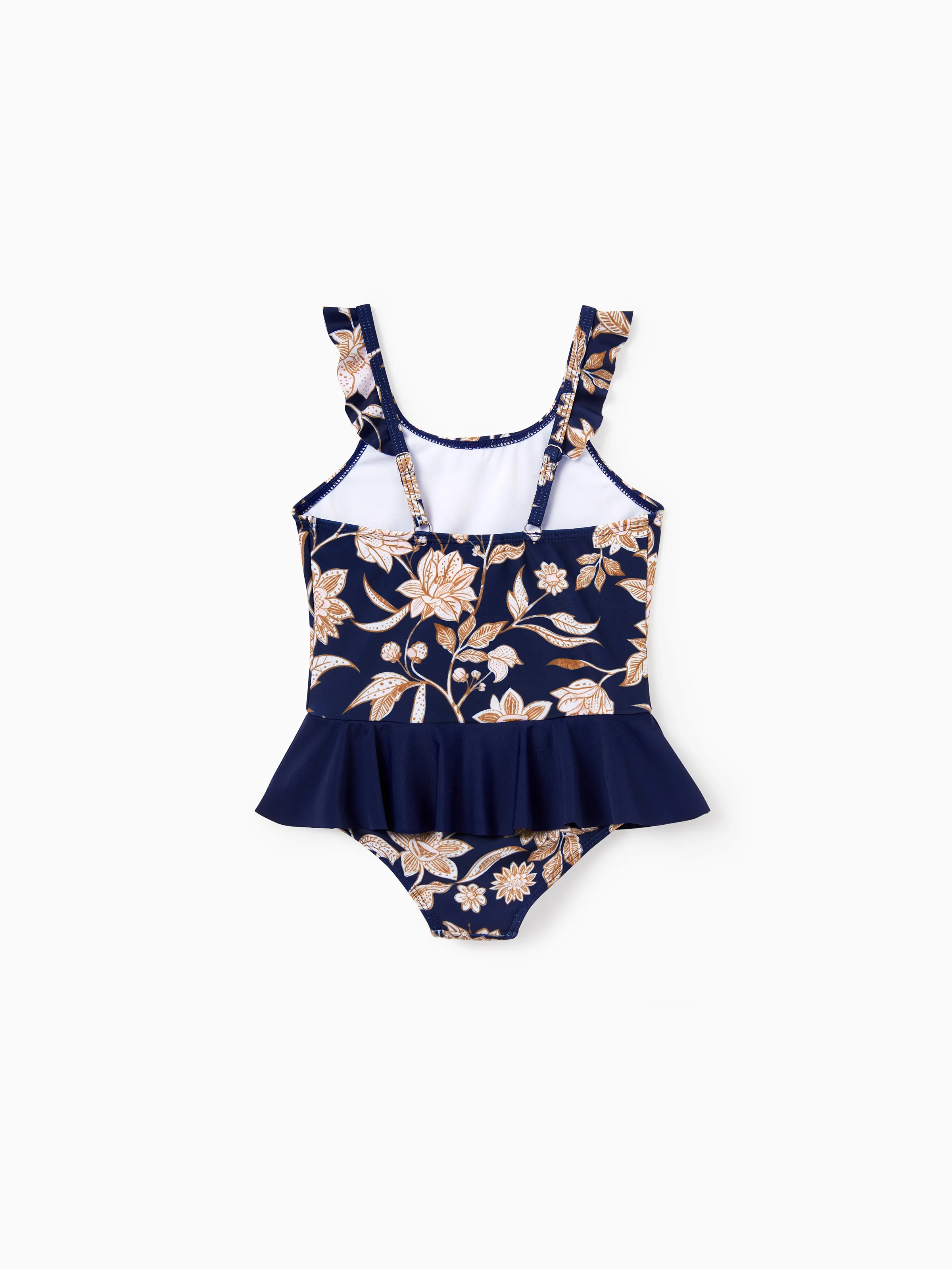 Toddler Girl Floral Print Swimsuits 2-in-1 One-Piece Swimsuit Deep Blue - Image 3