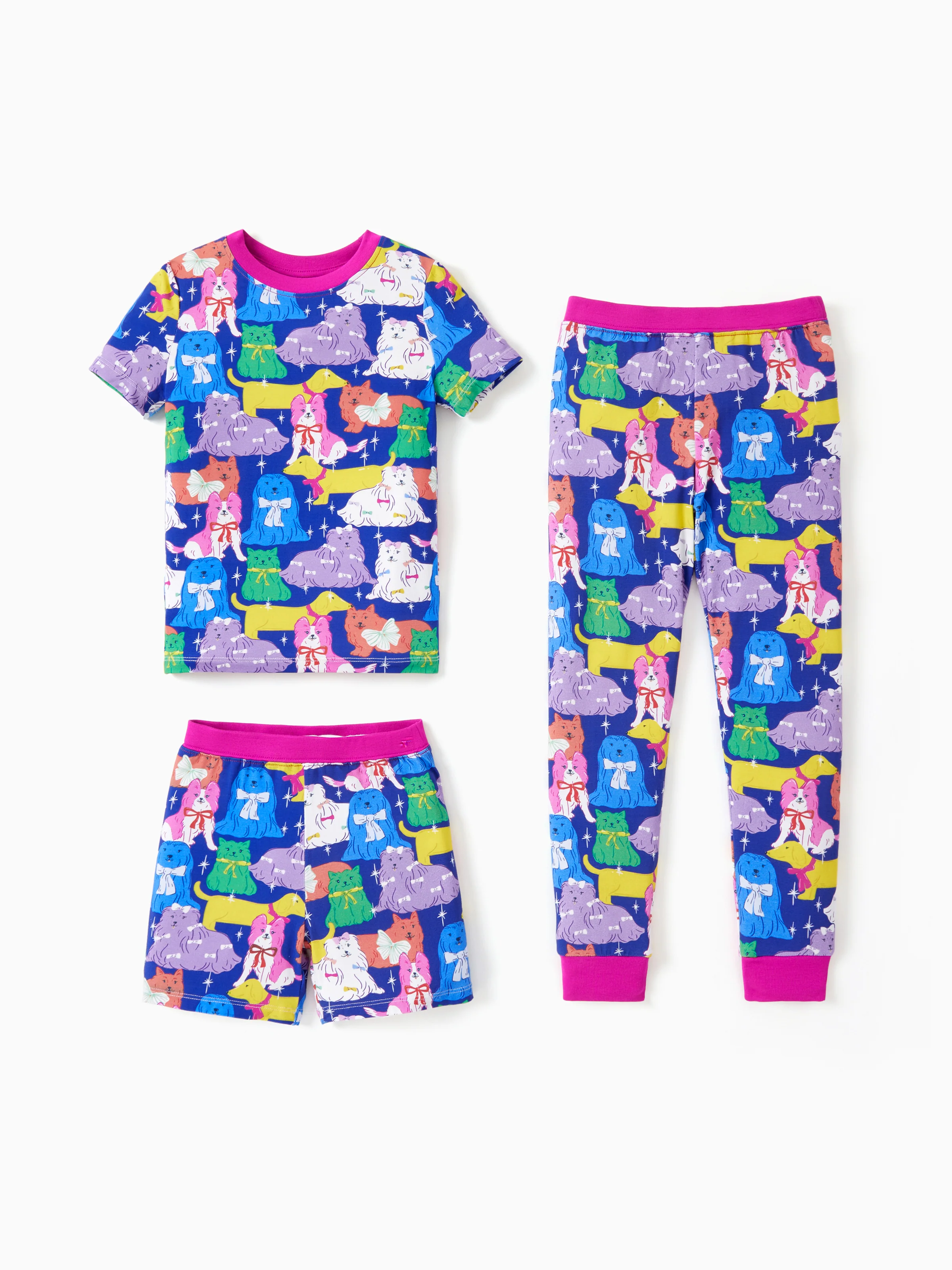 Toddler / Kids Christmas / Halloween Pajamas 3-Piece Bamboo Pajama Set 2-in-1 Look for 4 Seasons (Snug-Fitting) Color block