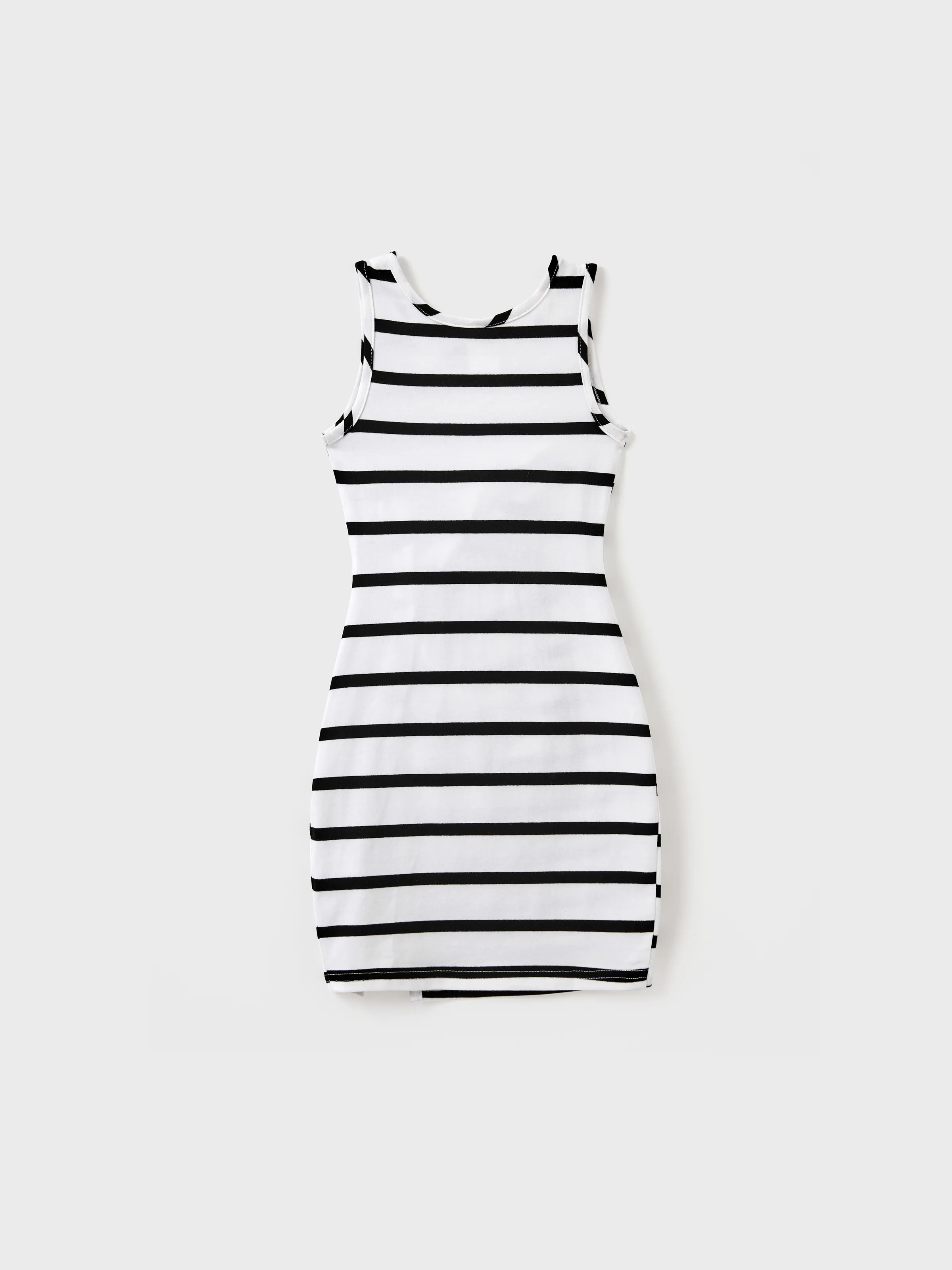 Toddler/Kid Girl Cotton Black and White Stripe Strap Bodycon Dress Black+White - Image 3
