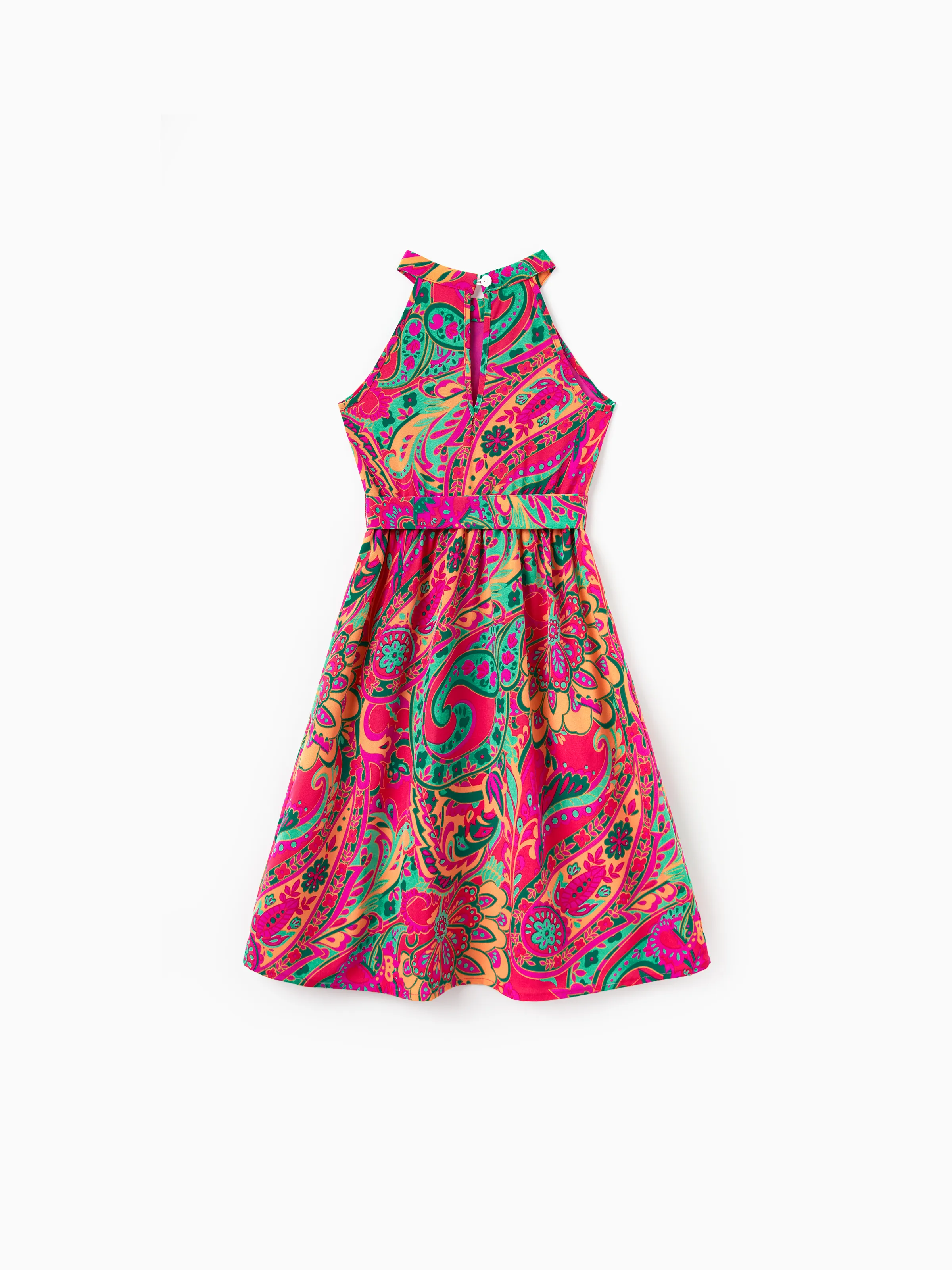 Toddler/Kid Girl Outfit Set Sleeveless Halter Belted Dress for Summer Vacation Hot Pink - Image 3