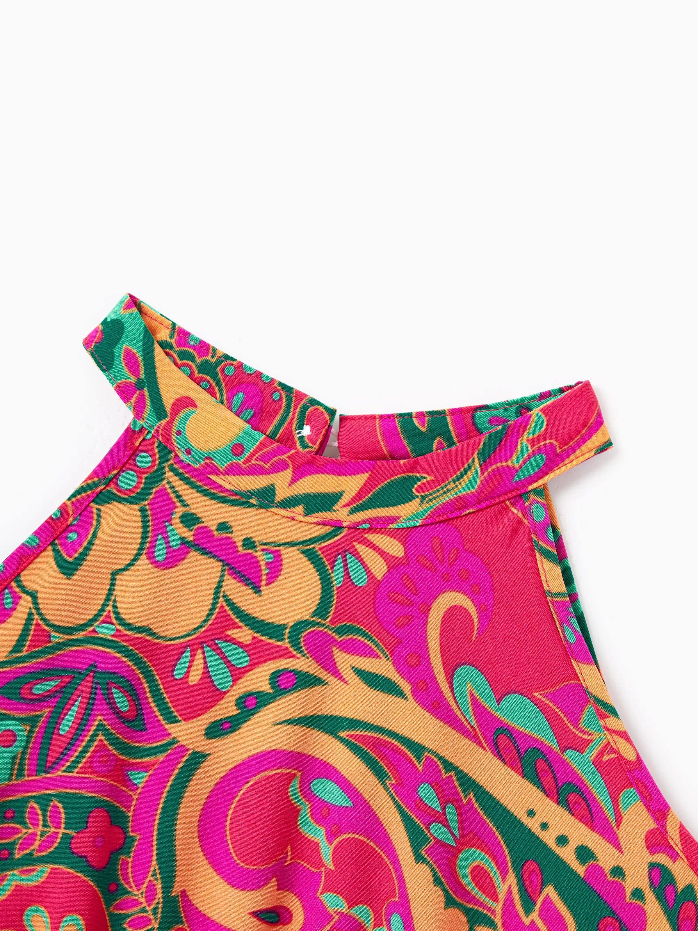 Toddler/Kid Girl Outfit Set Sleeveless Halter Belted Dress for Summer Vacation Hot Pink - Image 4