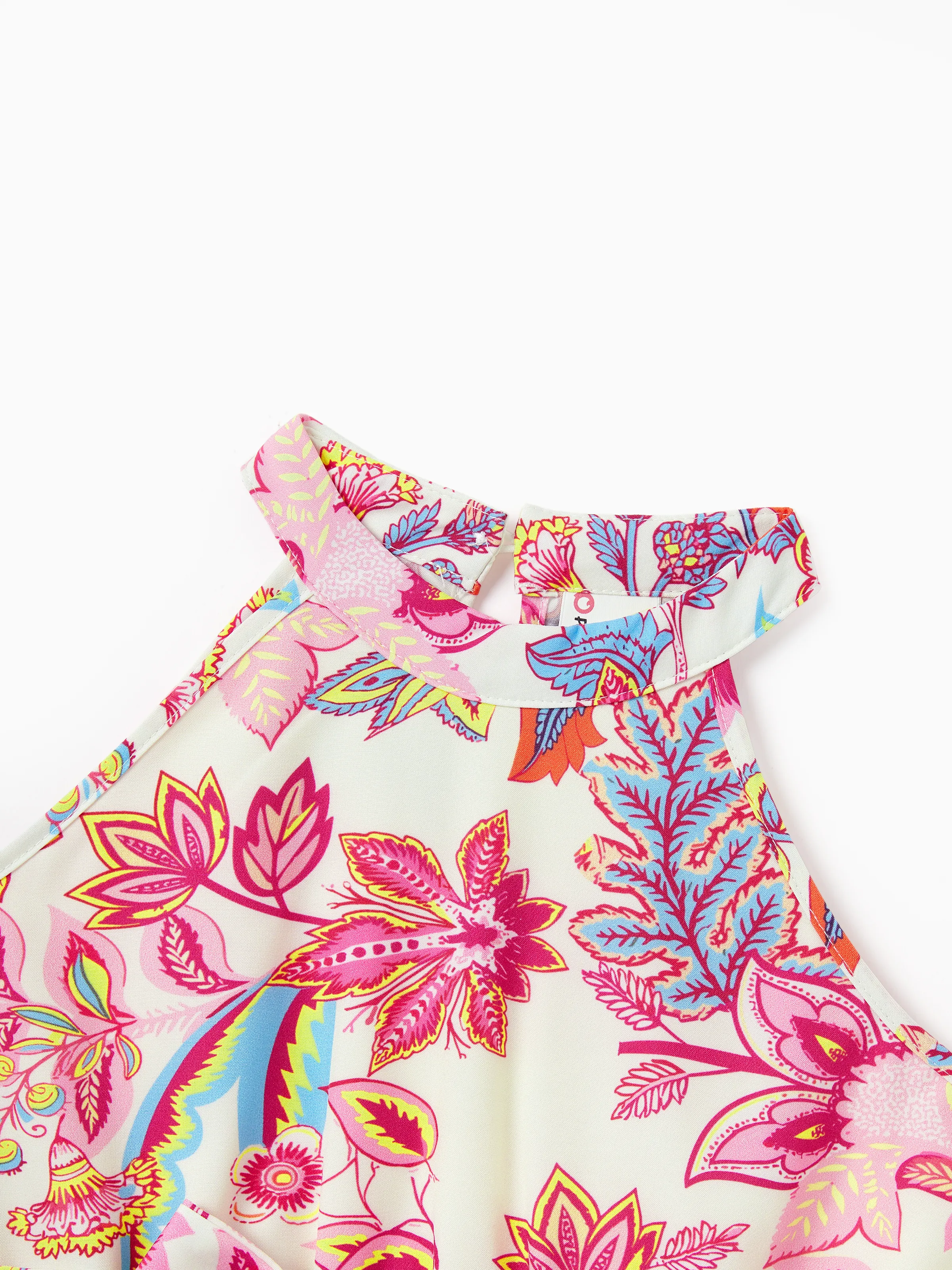Toddler/Kid Girl Tropical Flora Print Halter Belted Dress for Summer Vacation Beige - Image 4