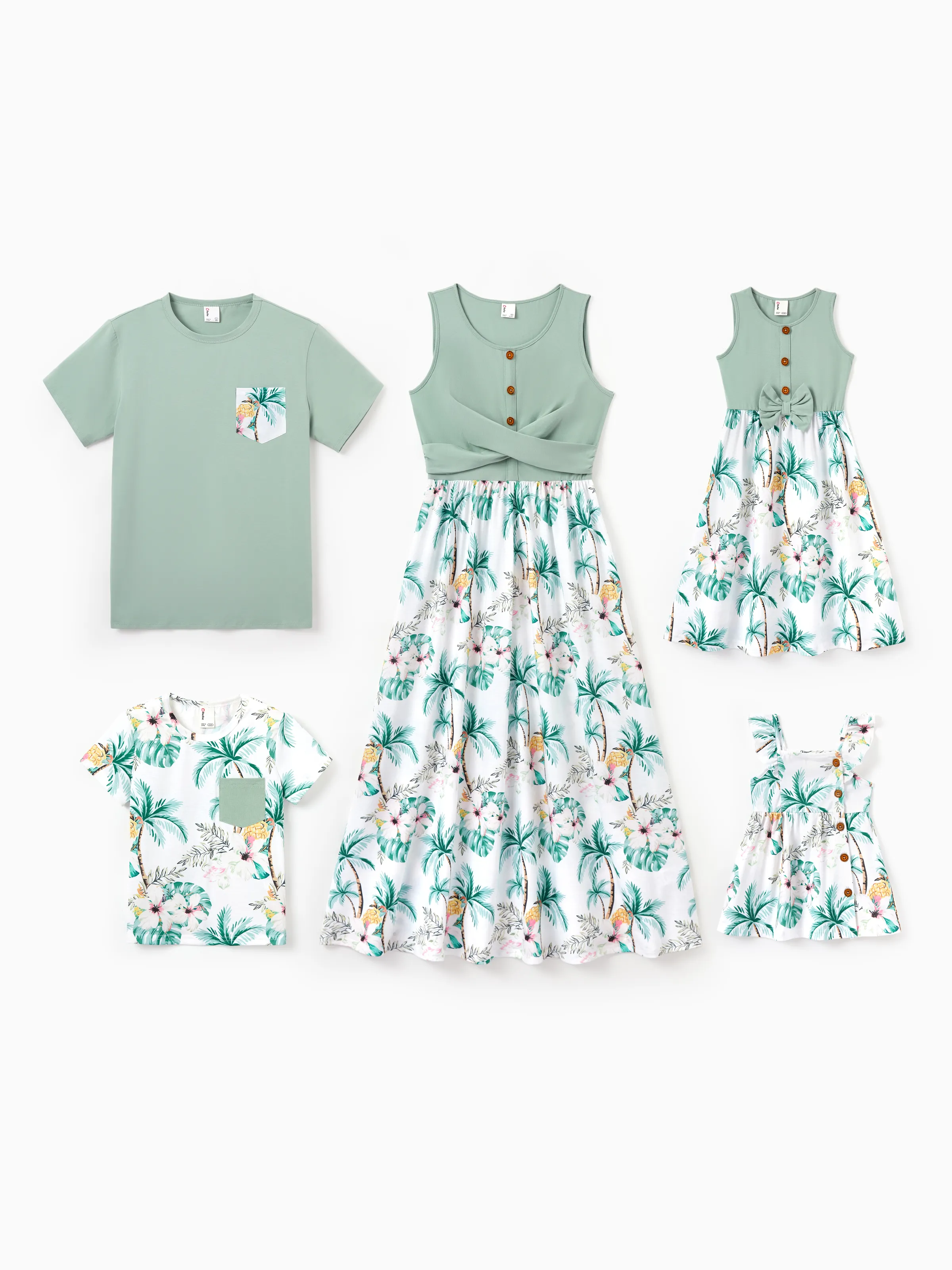 Toddler/Kid Girl Tropical Print Tank Bowknot Dress Green - Image 9