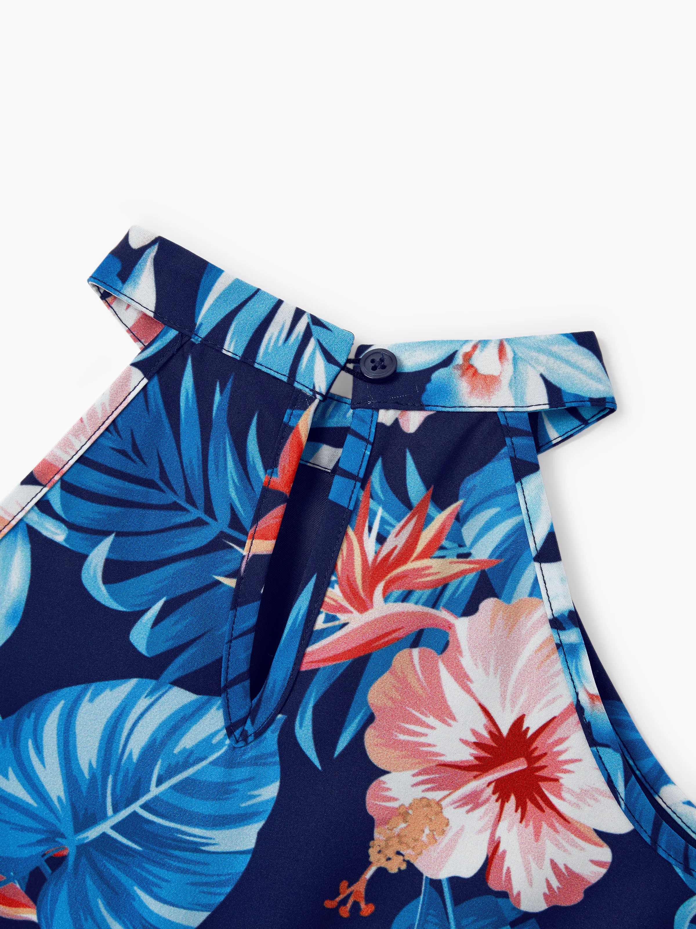 Toddler/Kid Girl Vacation Tropical Floral Print Halter Dresses, Perfect for Summer Holidays & Family Photos Deep Blue - Image 5