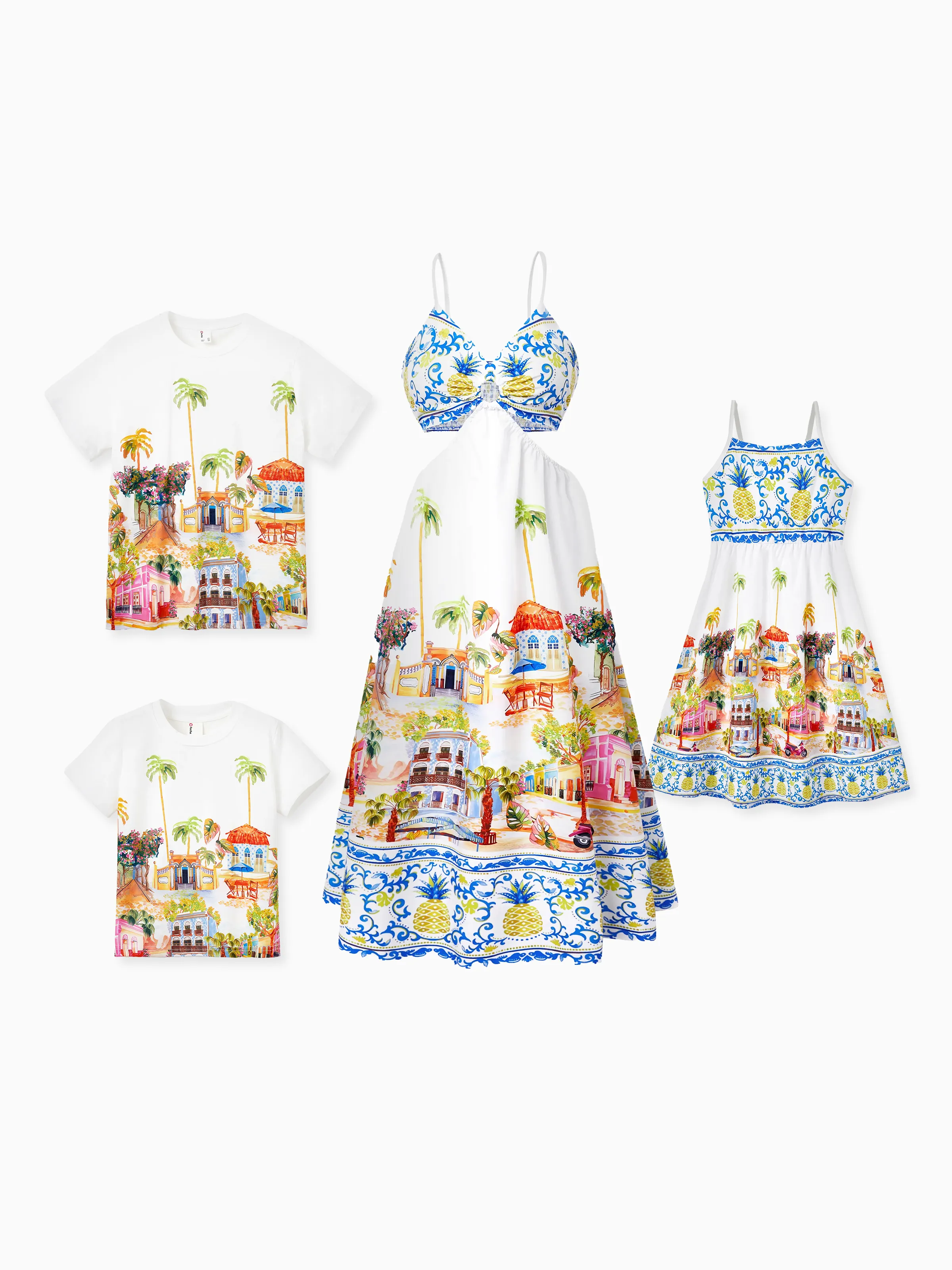 Toddler/Kid Girl Vacation Tropical Pineapple Coconut Tree Print Hollow out Strap Dress for Summer Vacation White - Image 4
