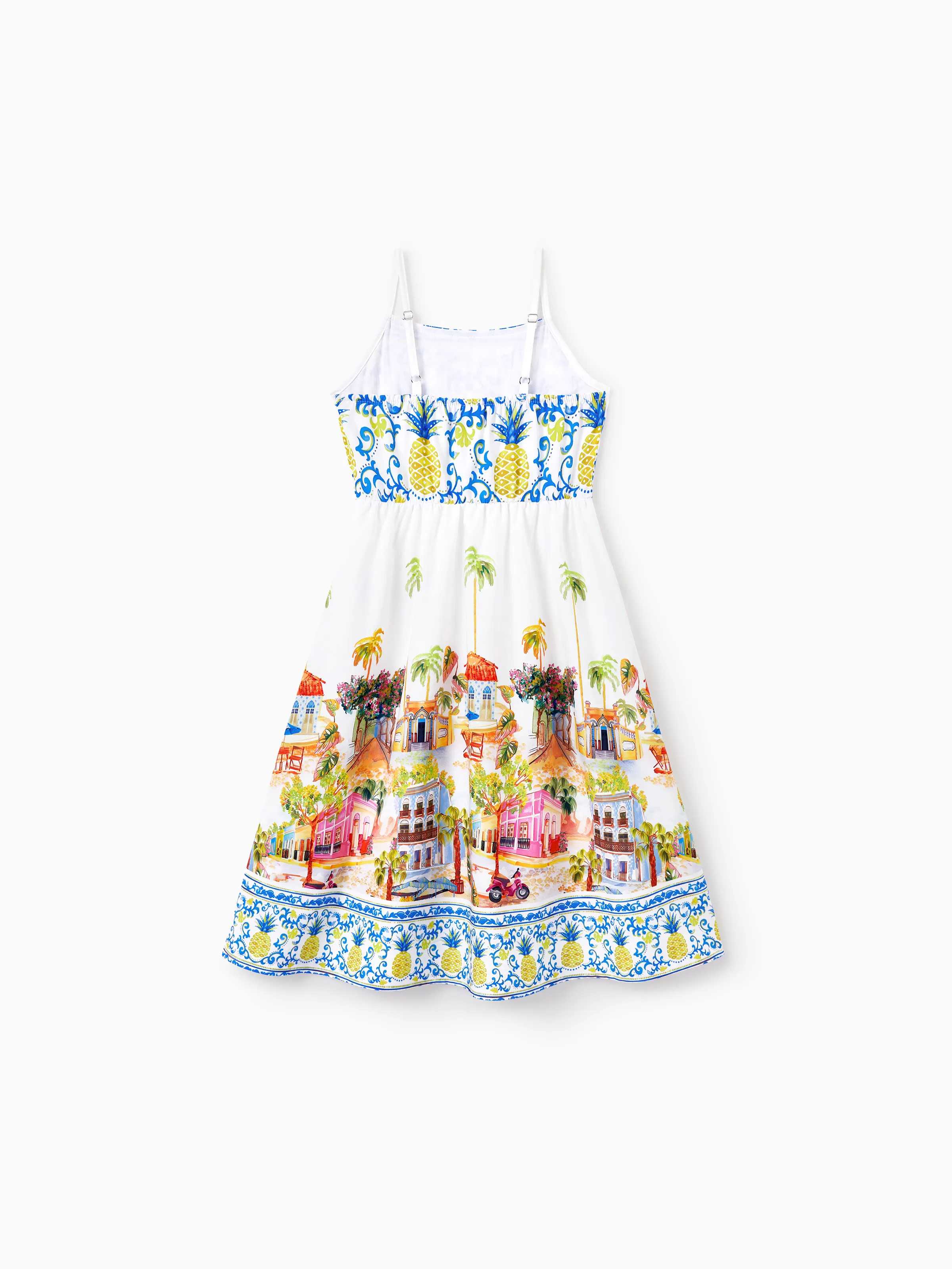 Toddler/Kid Girl Vacation Tropical Pineapple Coconut Tree Print Hollow out Strap Dress for Summer Vacation White - Image 5