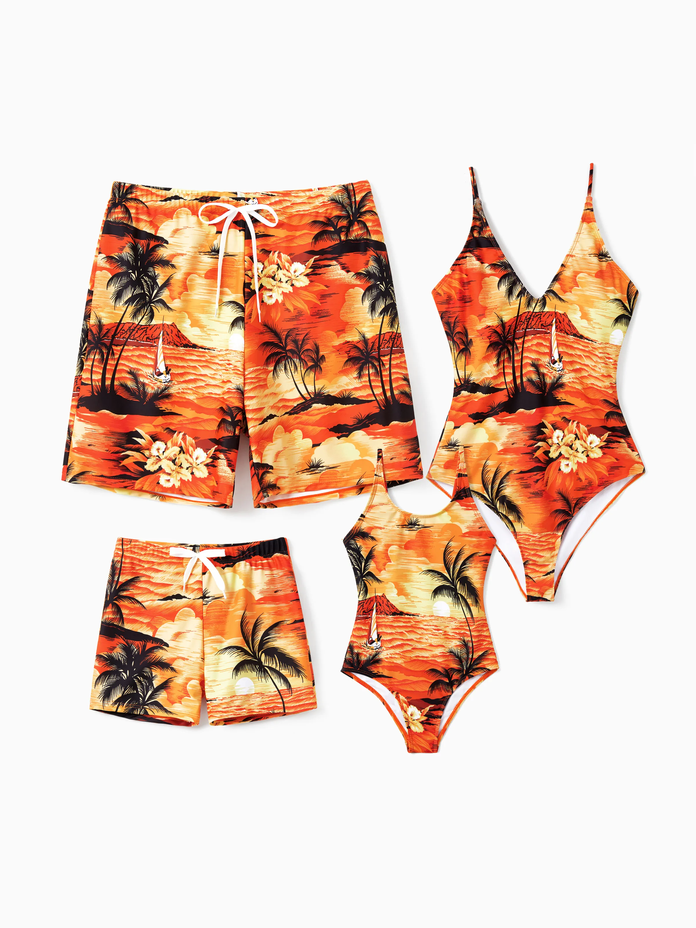 Tropical Hawaiian Swimsuits for Family Matching Swimwear Orange